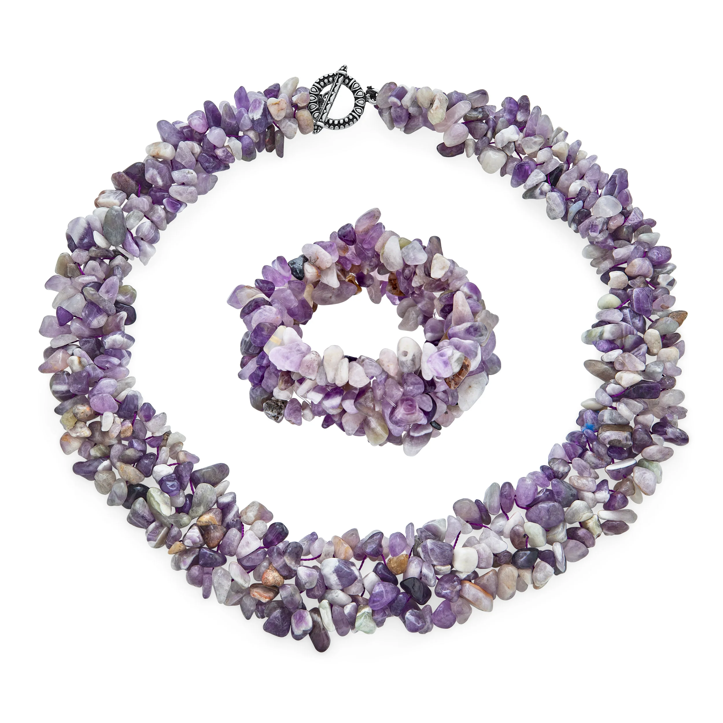 Large Gemstone Cluster Multi Strand Bib Collar Necklace & Stretch Bracelet Set - Image 5