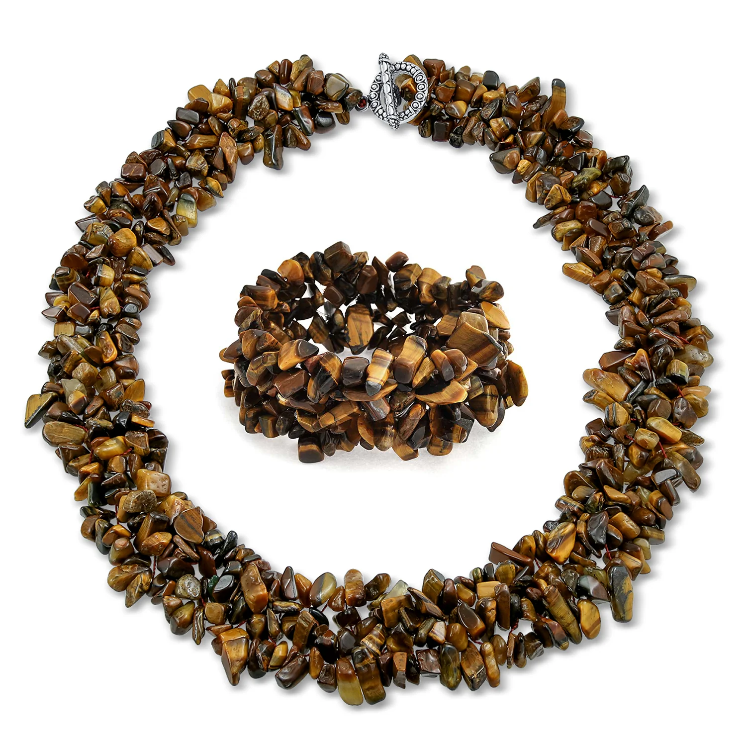 Large Gemstone Cluster Multi Strand Bib Collar Necklace & Stretch Bracelet Set - Image 6