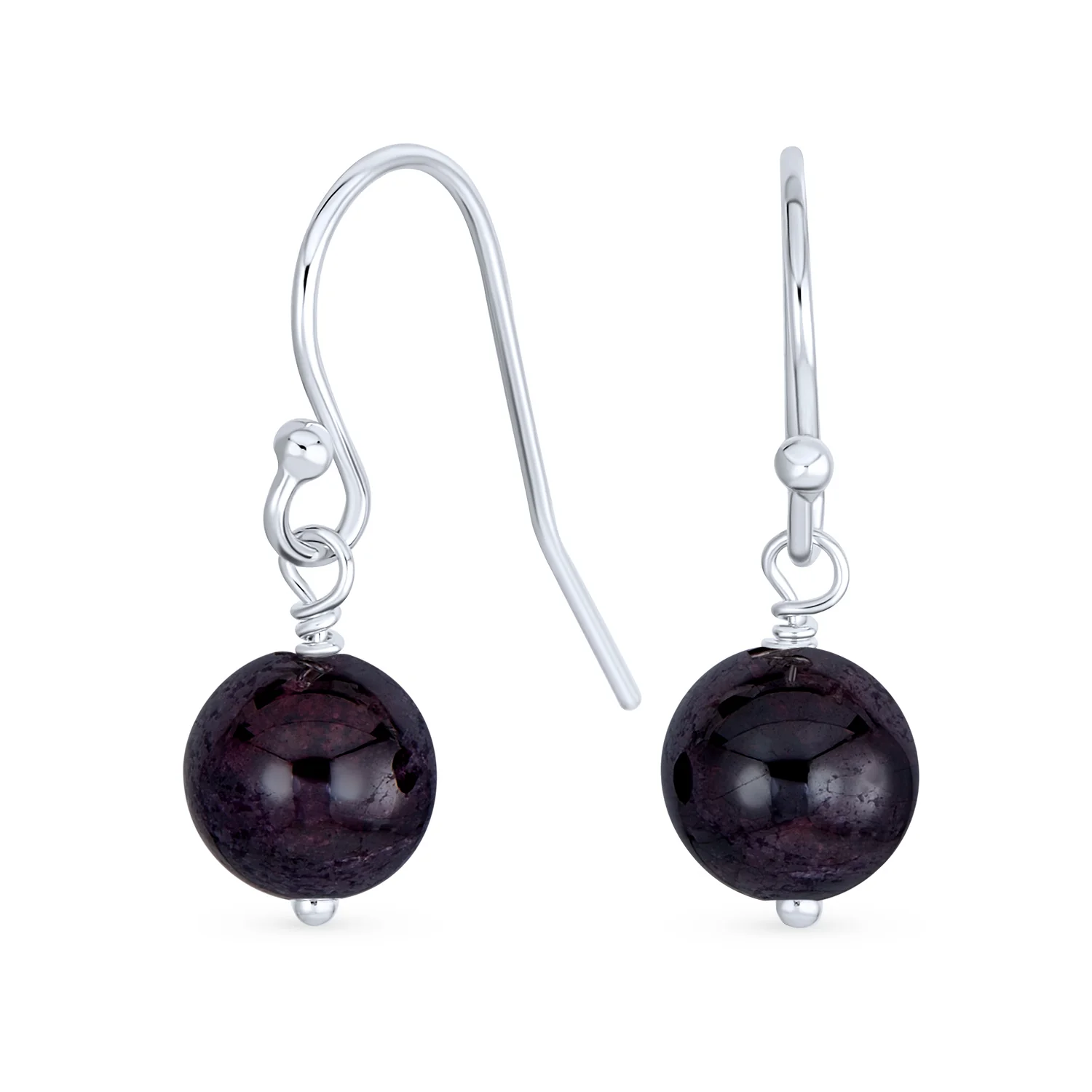 Simple Gemstone 8MM Bead Drop Ball Earrings Sterling Silver Birthstones Colors
