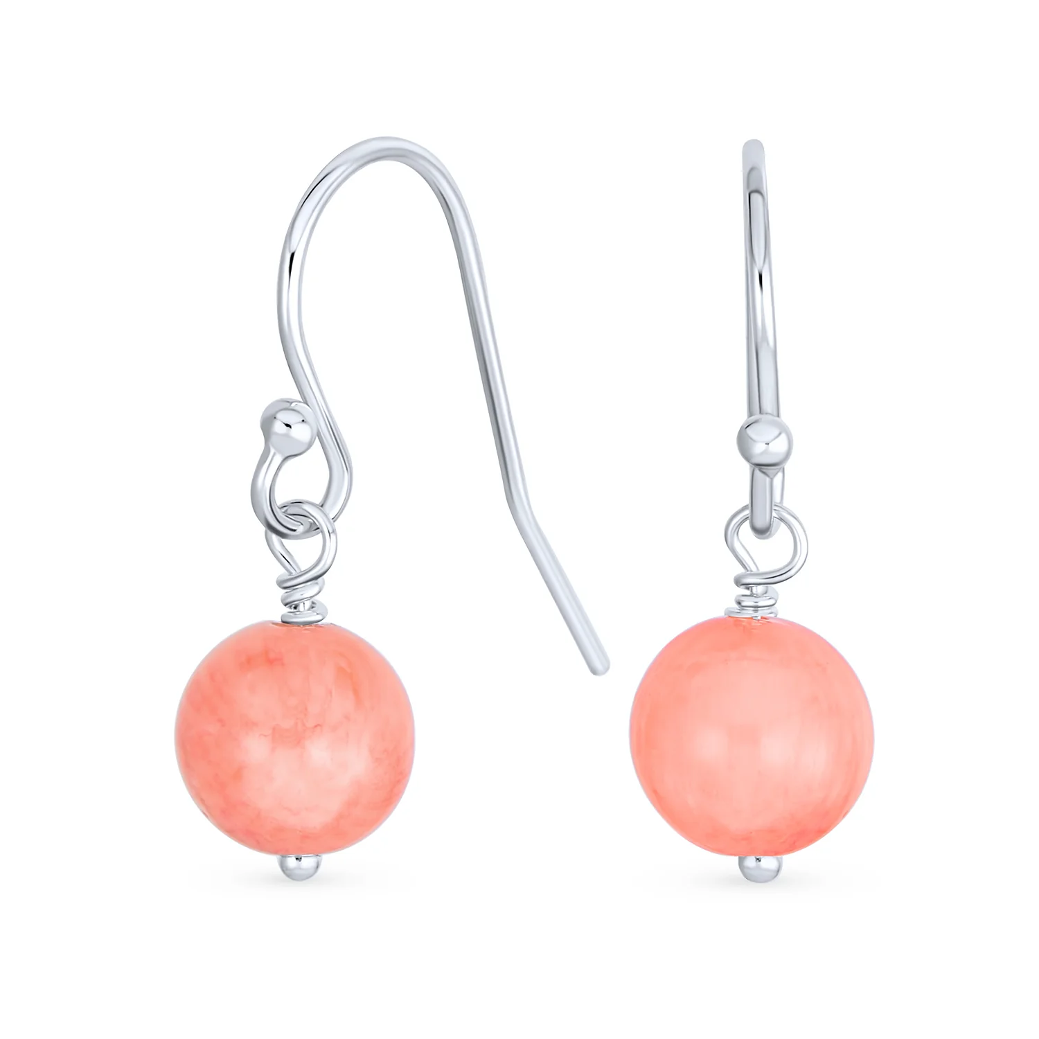 Simple Gemstone 8MM Bead Drop Ball Earrings Sterling Silver Birthstones Colors - Image 11
