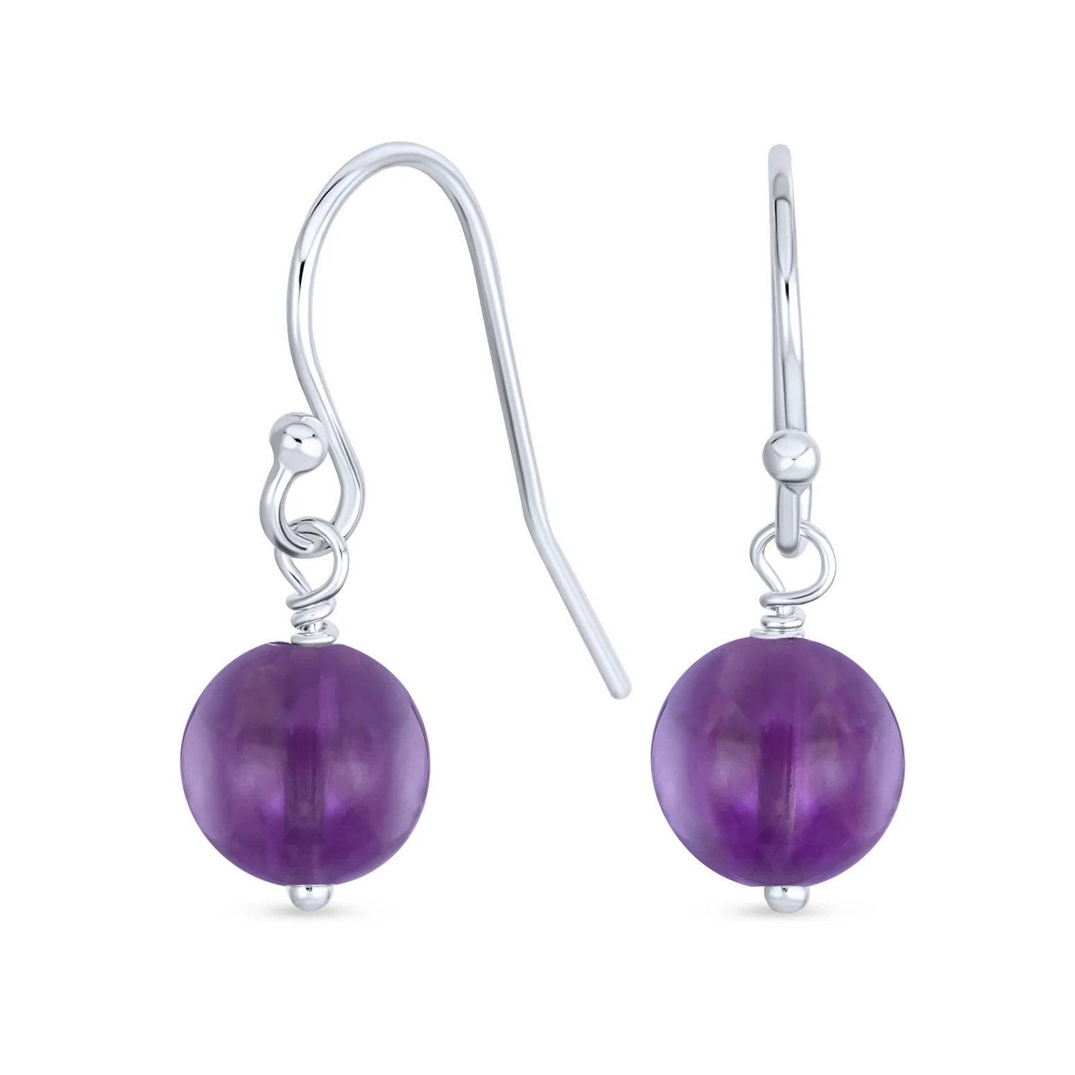 Simple Gemstone 8MM Bead Drop Ball Earrings Sterling Silver Birthstones Colors - Image 18