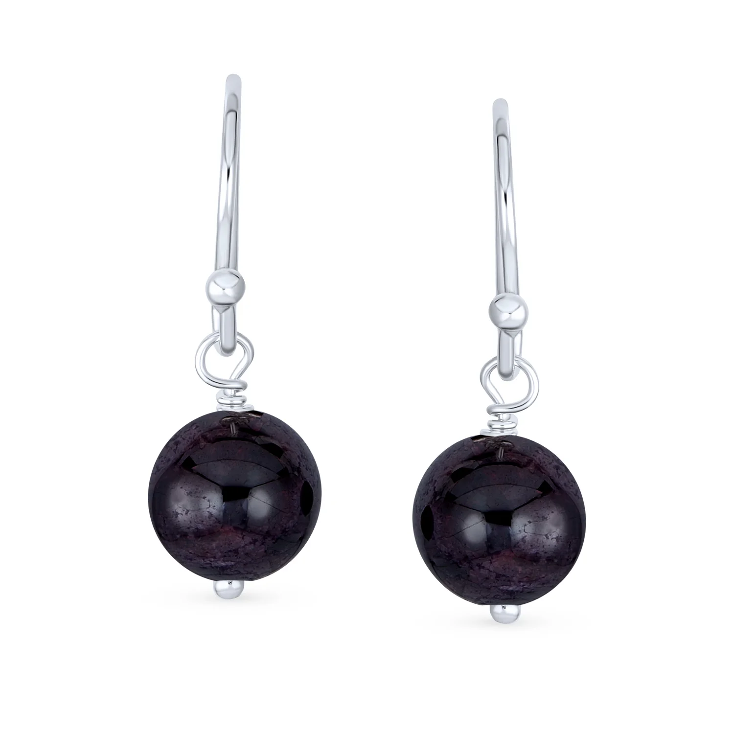 Simple Gemstone 8MM Bead Drop Ball Earrings Sterling Silver Birthstones Colors - Image 19