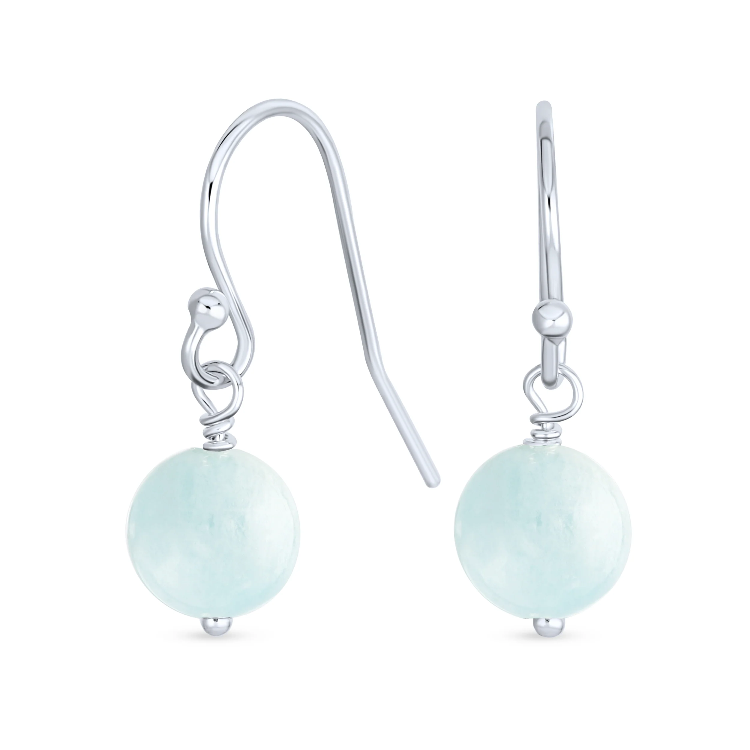 Simple Gemstone 8MM Bead Drop Ball Earrings Sterling Silver Birthstones Colors - Image 2