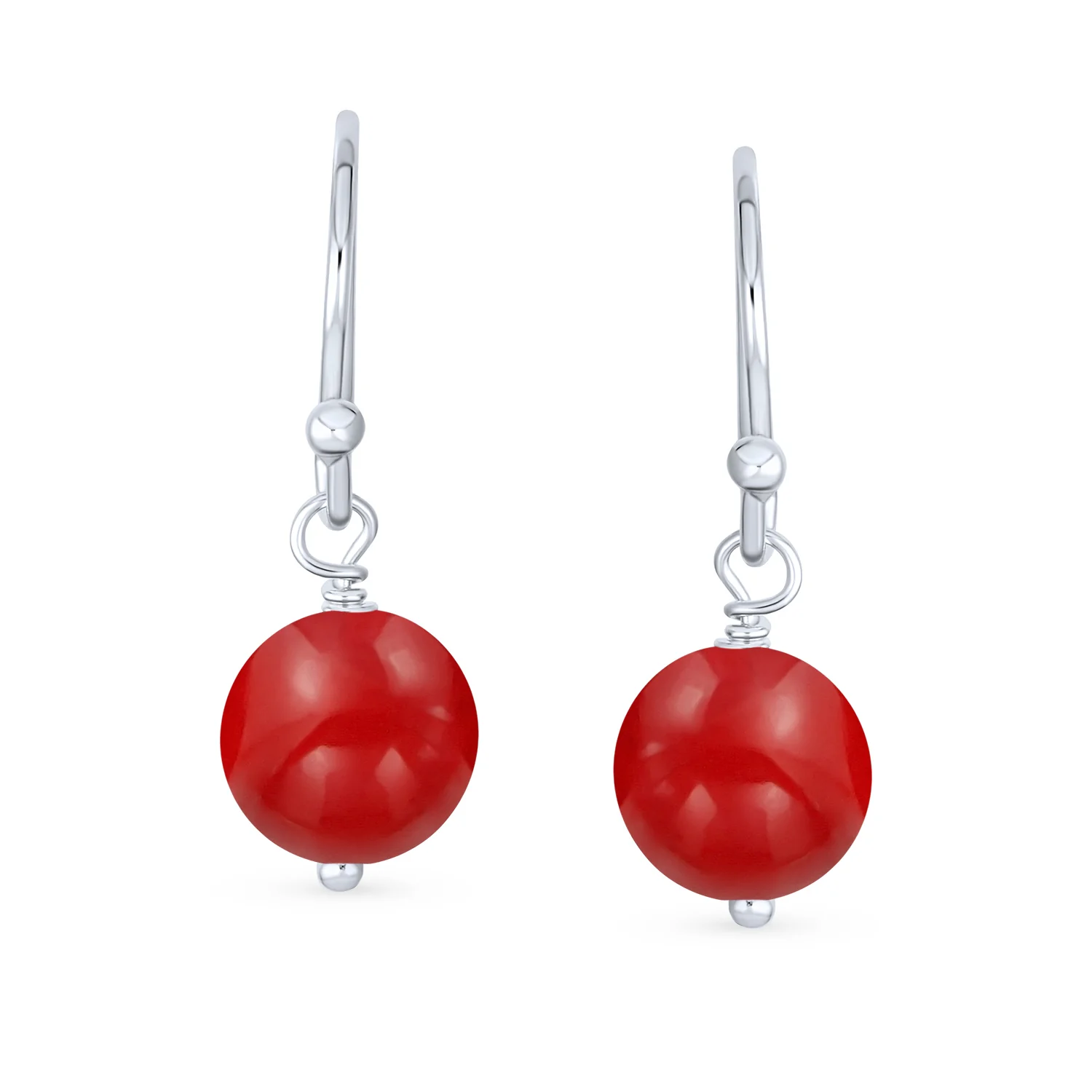 Simple Gemstone 8MM Bead Drop Ball Earrings Sterling Silver Birthstones Colors - Image 26