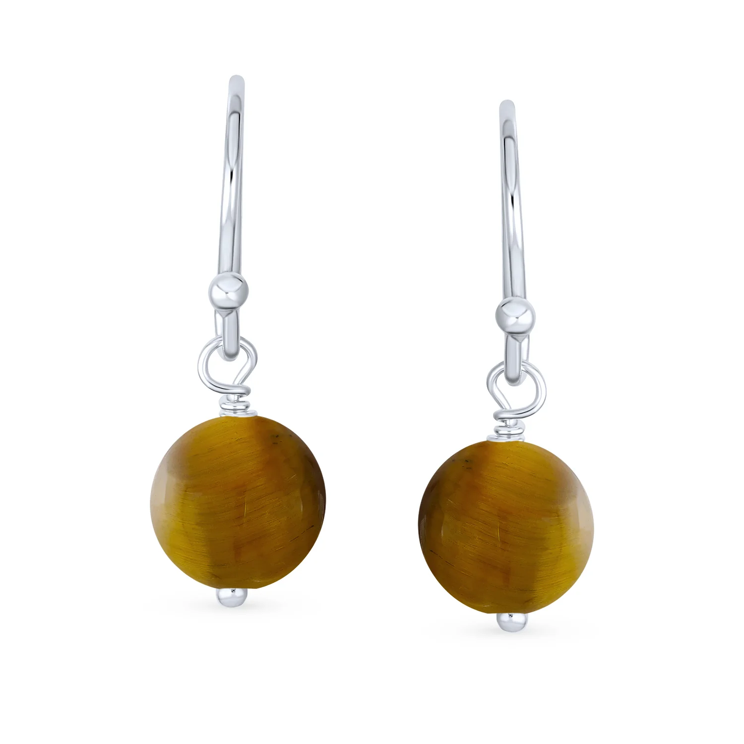 Simple Gemstone 8MM Bead Drop Ball Earrings Sterling Silver Birthstones Colors - Image 34
