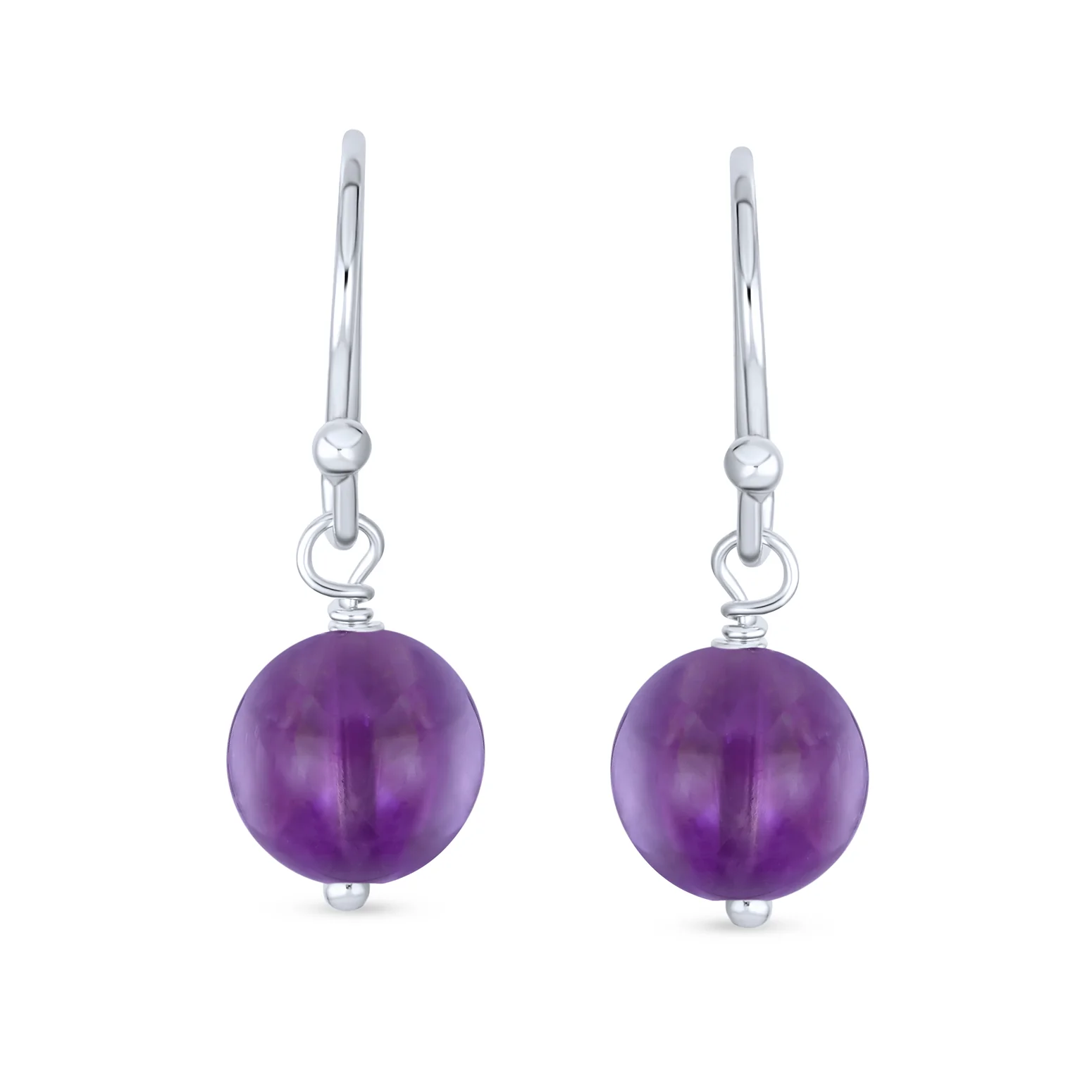 Simple Gemstone 8MM Bead Drop Ball Earrings Sterling Silver Birthstones Colors - Image 36