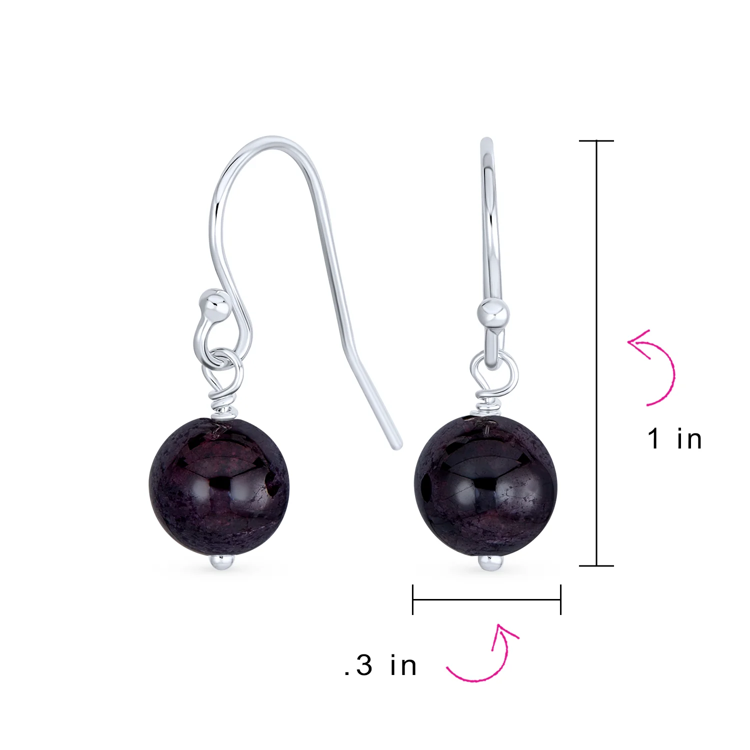 Simple Gemstone 8MM Bead Drop Ball Earrings Sterling Silver Birthstones Colors - Image 55
