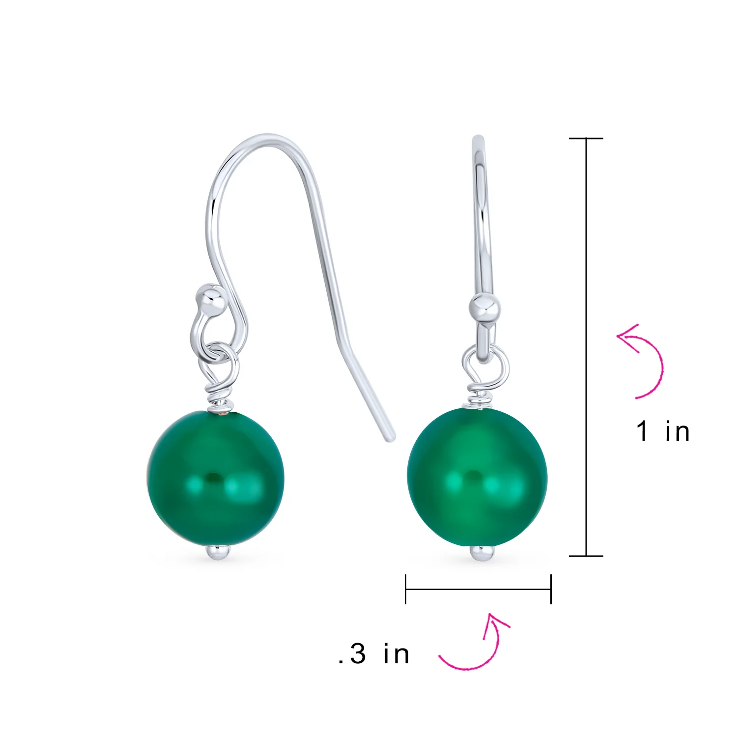 Simple Gemstone 8MM Bead Drop Ball Earrings Sterling Silver Birthstones Colors - Image 58