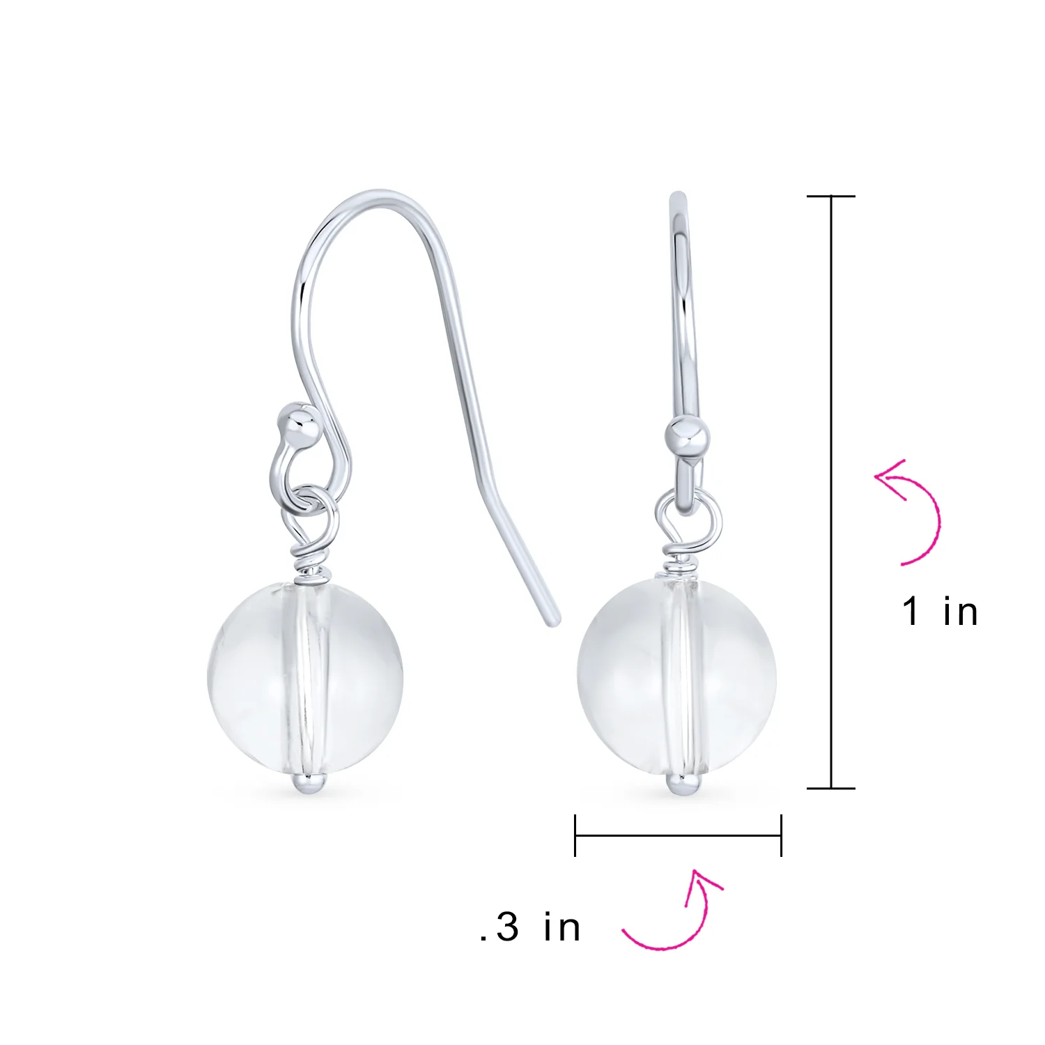 Simple Gemstone 8MM Bead Drop Ball Earrings Sterling Silver Birthstones Colors - Image 59