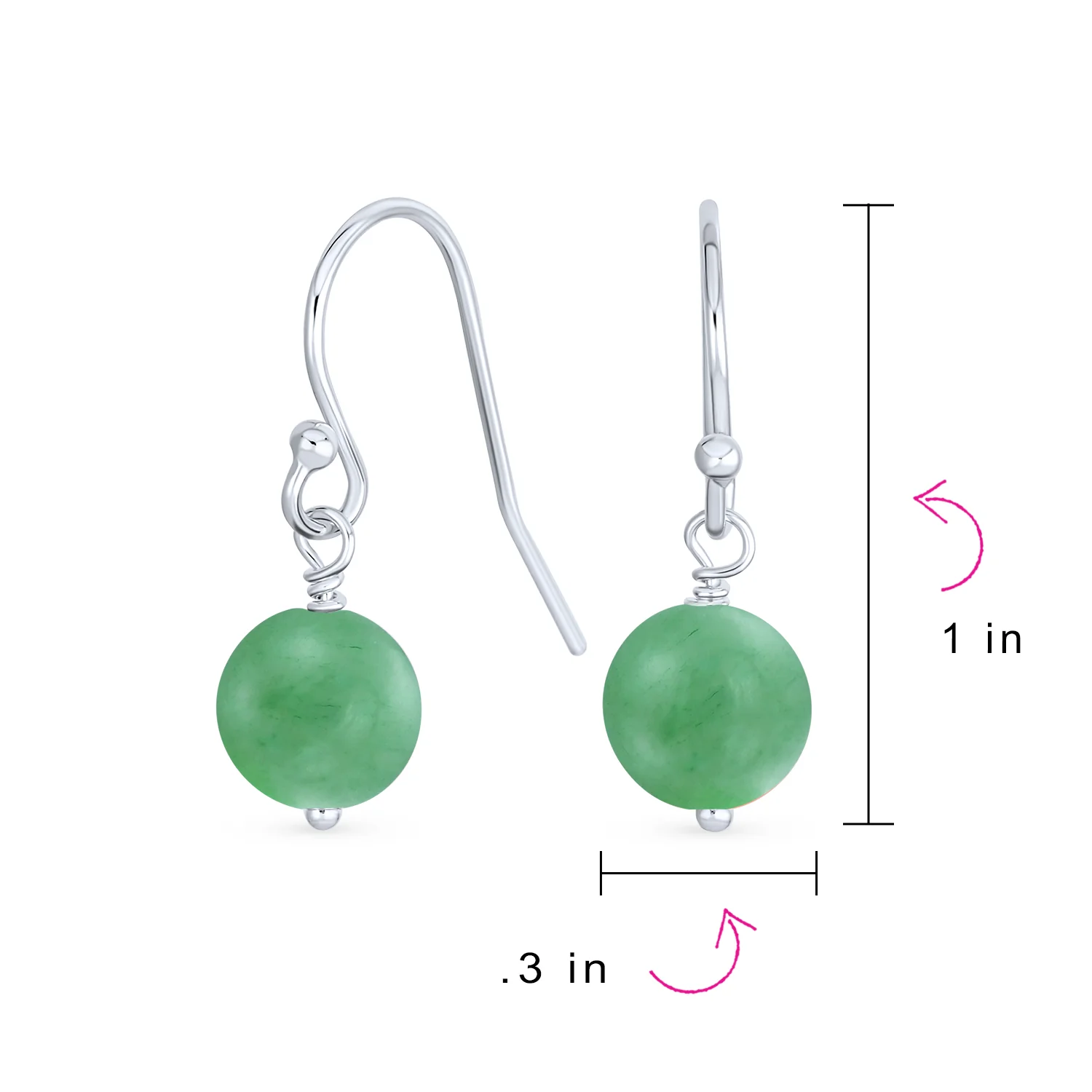 Simple Gemstone 8MM Bead Drop Ball Earrings Sterling Silver Birthstones Colors - Image 63