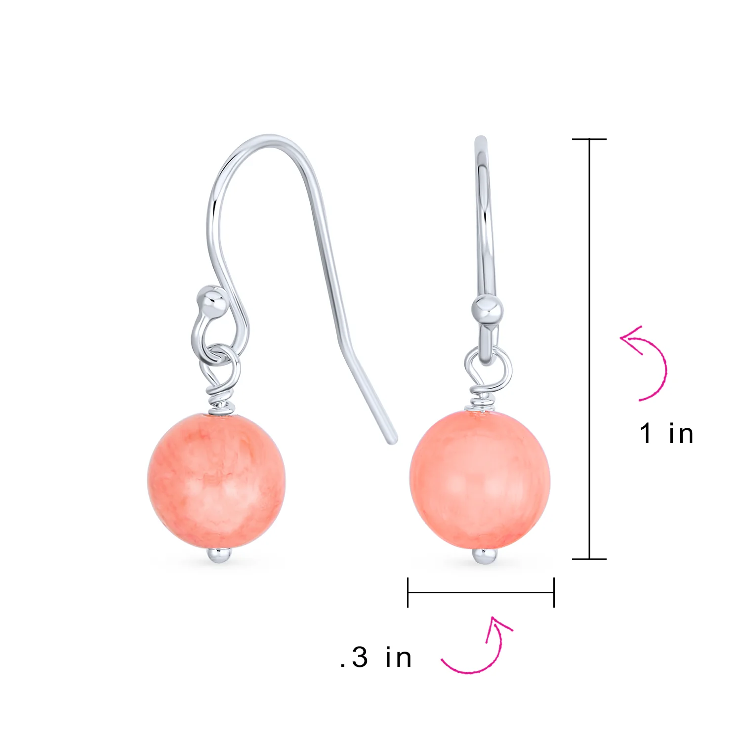 Simple Gemstone 8MM Bead Drop Ball Earrings Sterling Silver Birthstones Colors - Image 64