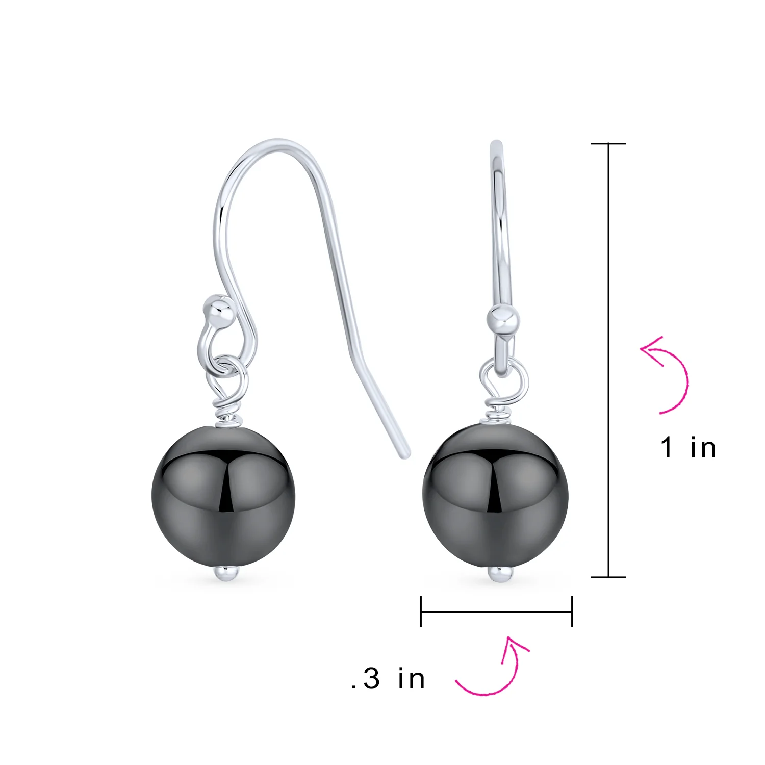 Simple Gemstone 8MM Bead Drop Ball Earrings Sterling Silver Birthstones Colors - Image 66