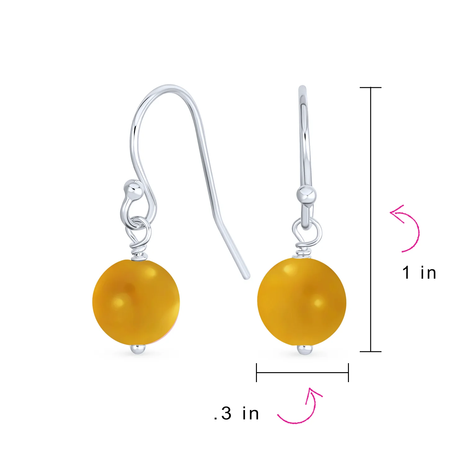 Simple Gemstone 8MM Bead Drop Ball Earrings Sterling Silver Birthstones Colors - Image 70