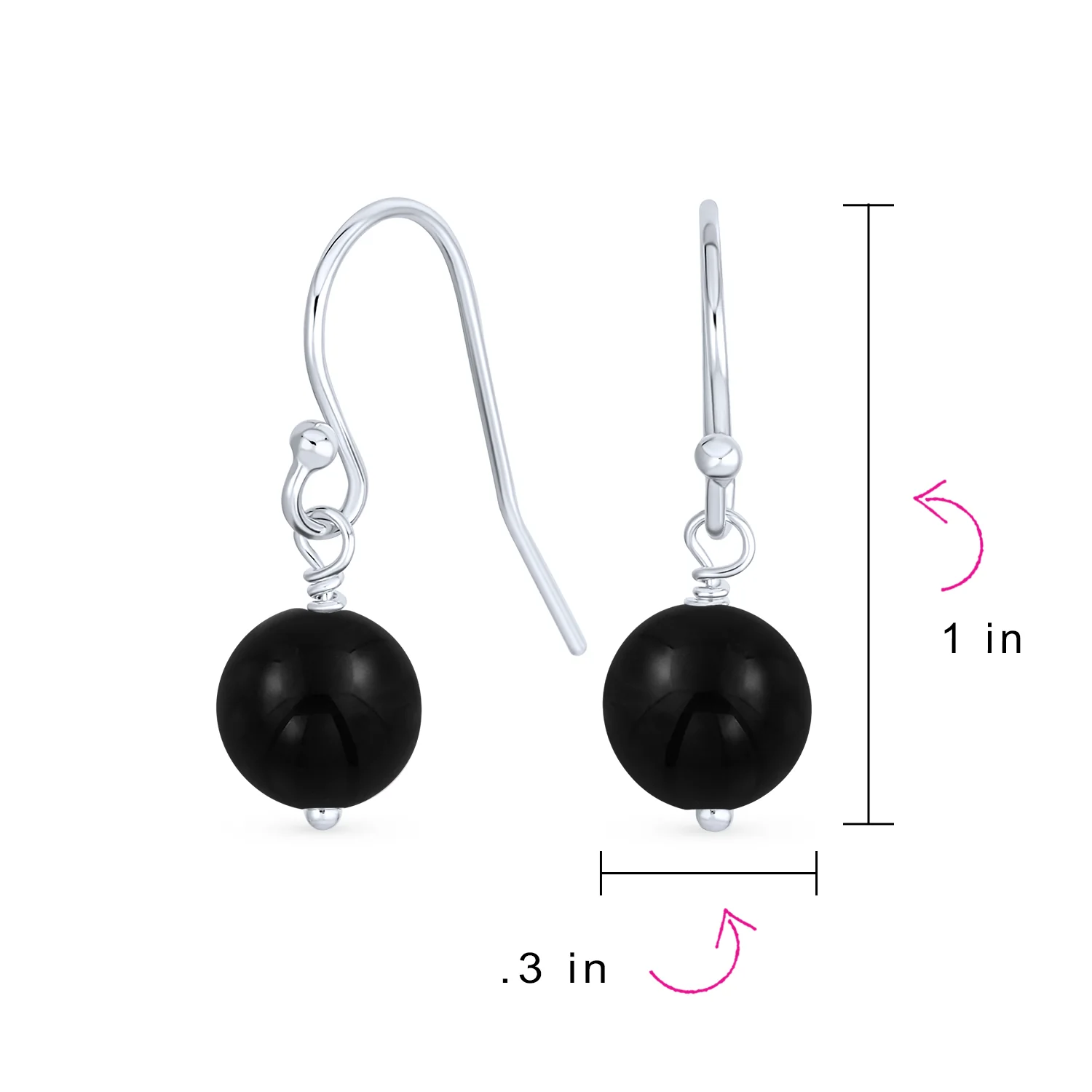Simple Gemstone 8MM Bead Drop Ball Earrings Sterling Silver Birthstones Colors - Image 79
