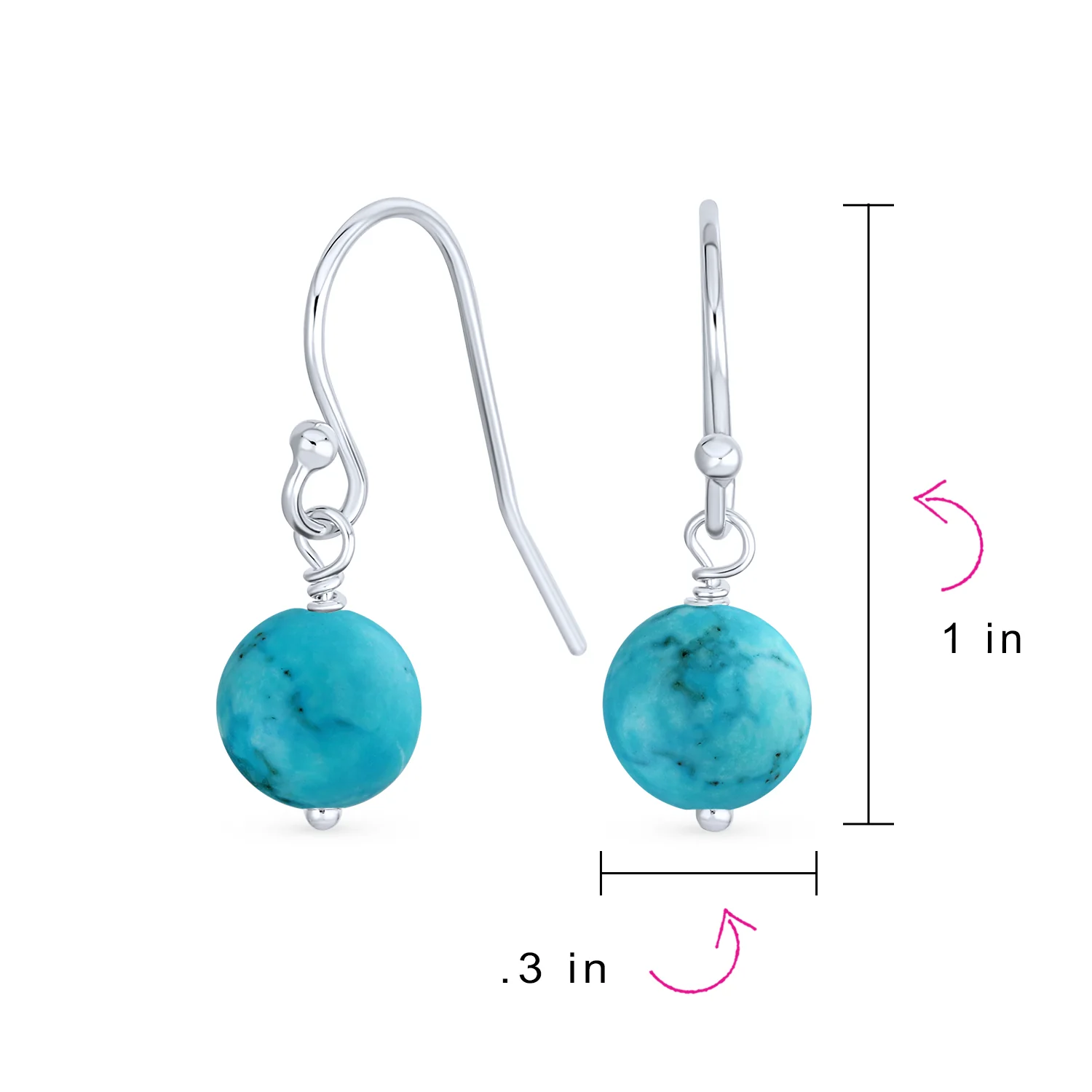 Simple Gemstone 8MM Bead Drop Ball Earrings Sterling Silver Birthstones Colors - Image 82