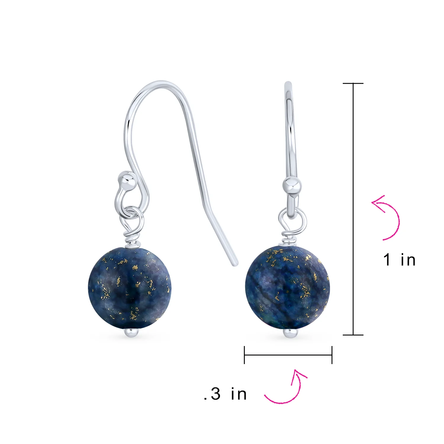 Simple Gemstone 8MM Bead Drop Ball Earrings Sterling Silver Birthstones Colors - Image 84