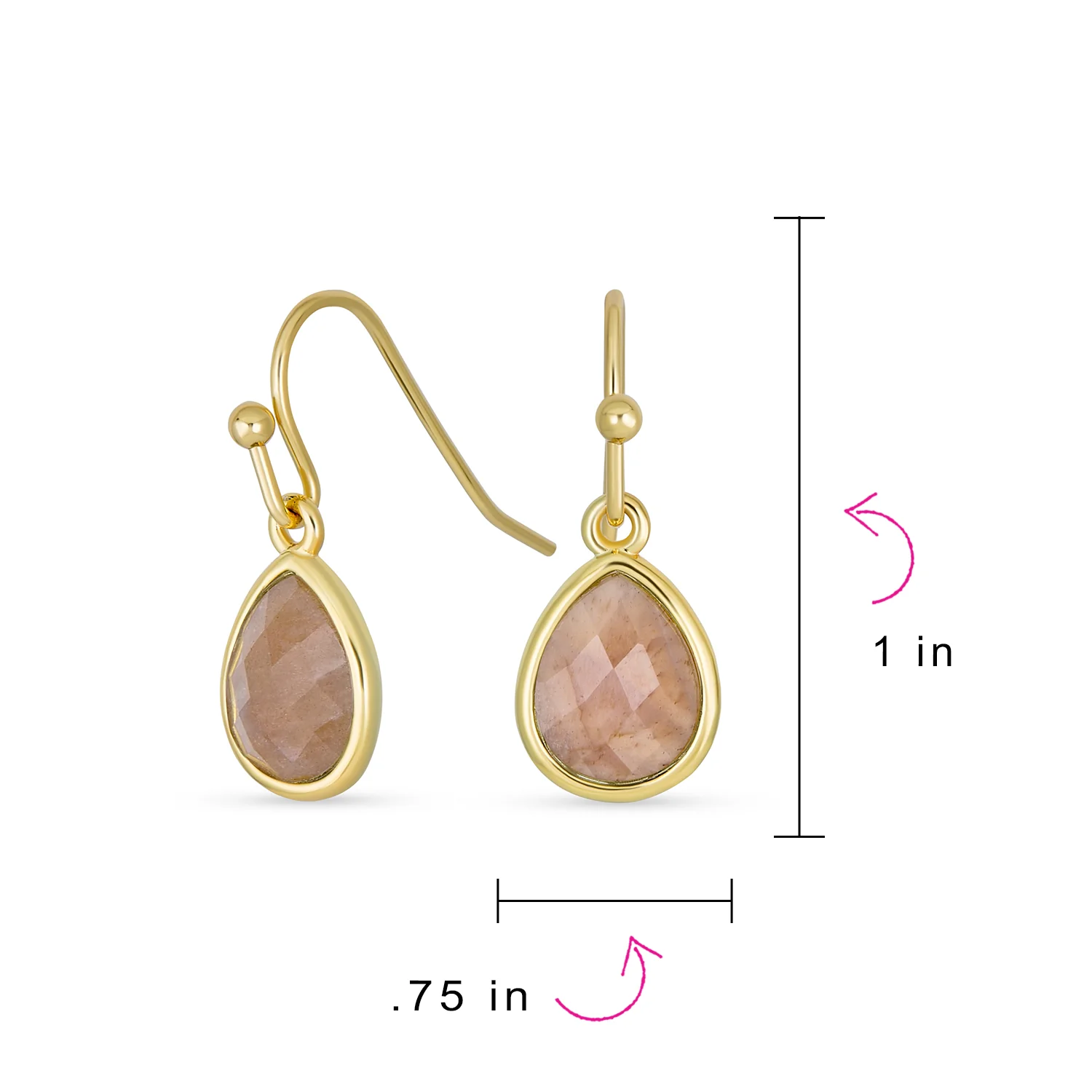 Gemstone Jewelry Set Teardrop Drop Earring Fish Hook Gold Plated - Image 11