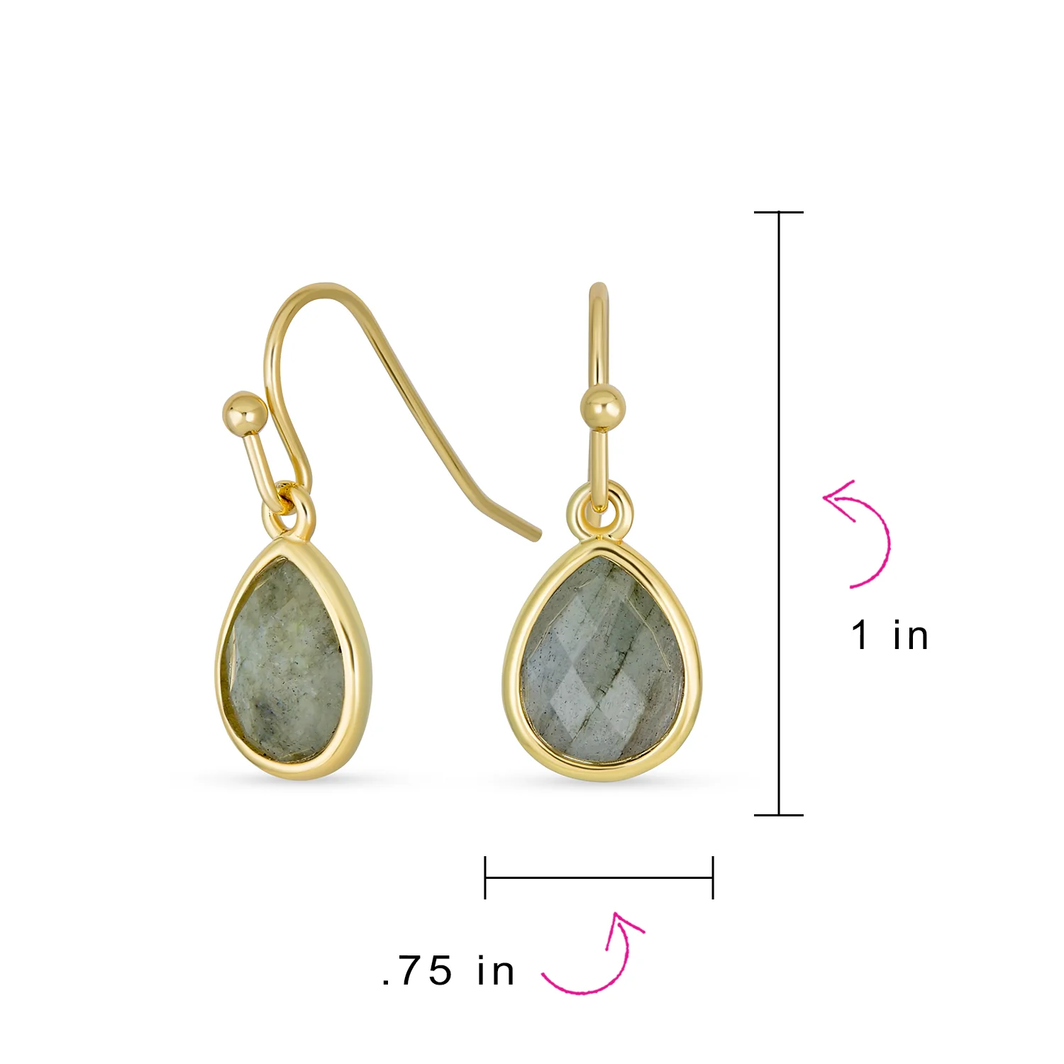 Gemstone Jewelry Set Teardrop Drop Earring Fish Hook Gold Plated - Image 12
