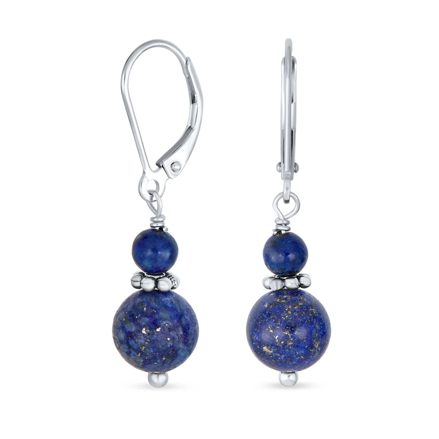 Bali Style Milgrain Rondel Pink Coral Double Bead Ball Dangle Earrings .925 Sterling Silver - Image 2