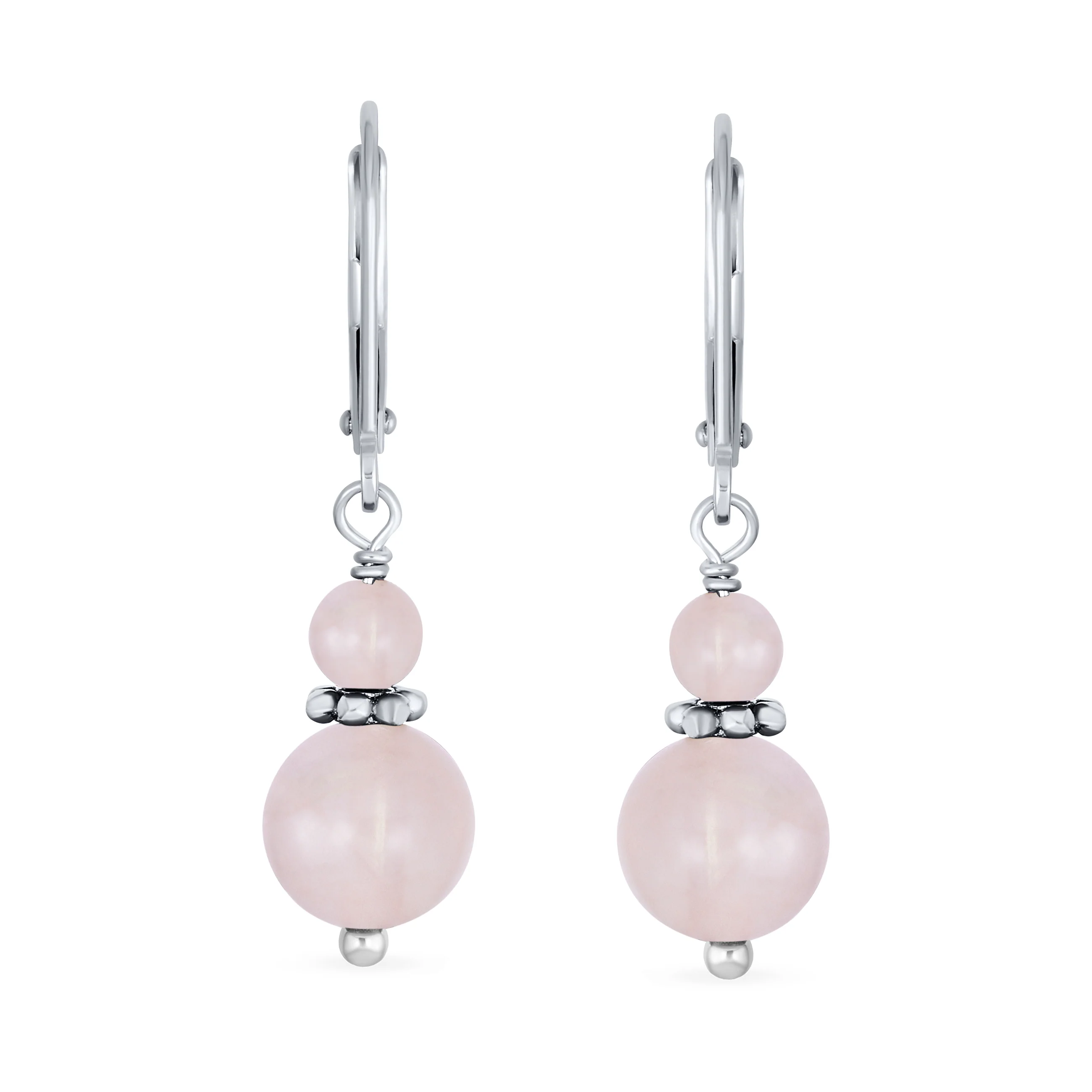 Bali Style Milgrain Rondel Pink Coral Double Bead Ball Dangle Earrings .925 Sterling Silver - Image 20