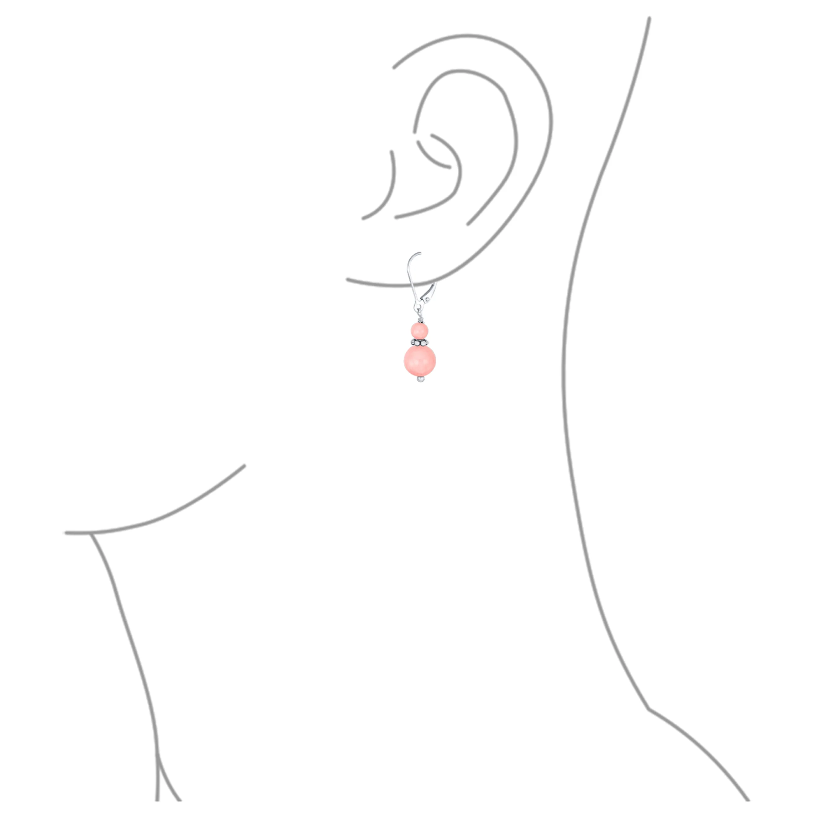 Bali Style Milgrain Rondel Pink Coral Double Bead Ball Dangle Earrings .925 Sterling Silver - Image 37