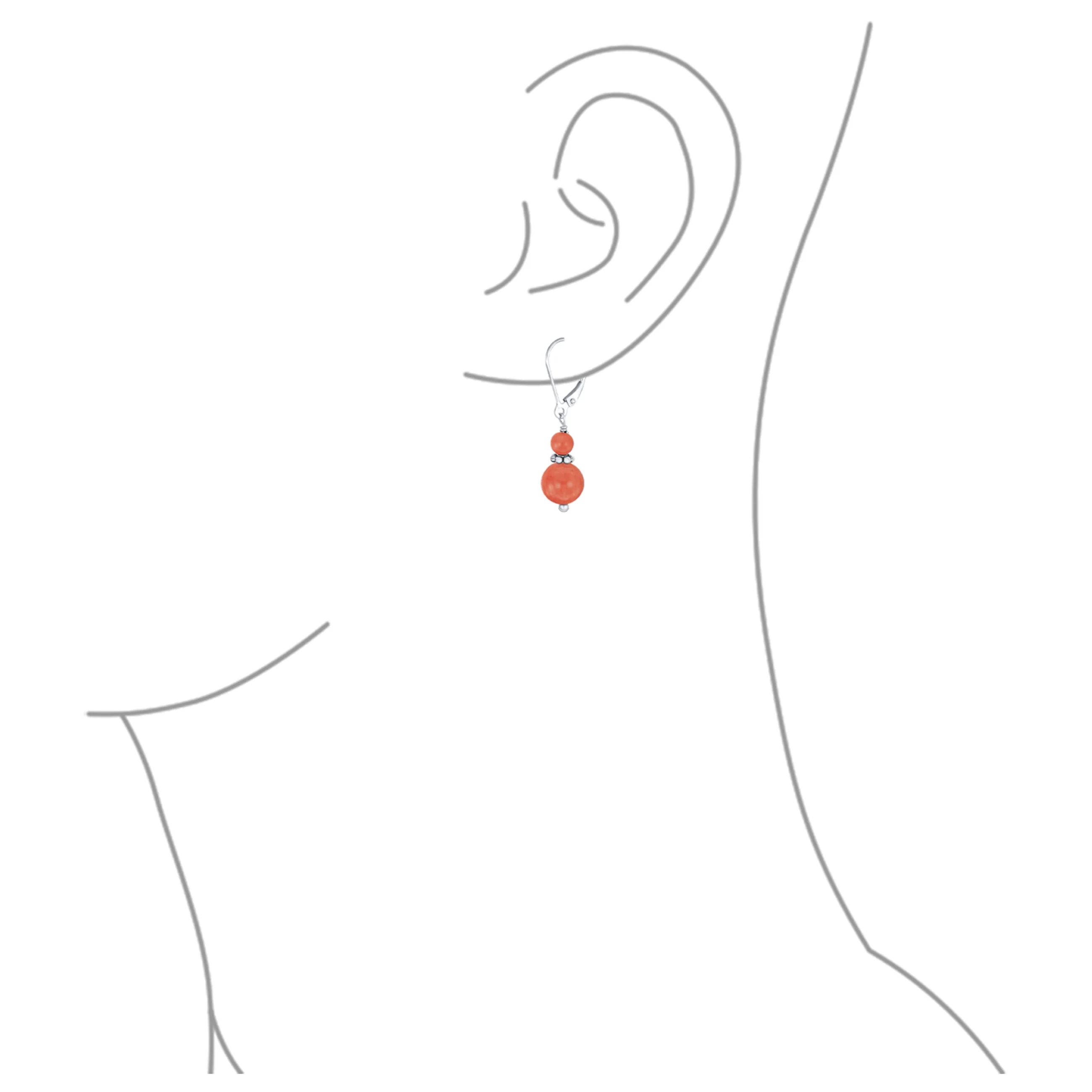 Bali Style Milgrain Rondel Pink Coral Double Bead Ball Dangle Earrings .925 Sterling Silver - Image 38