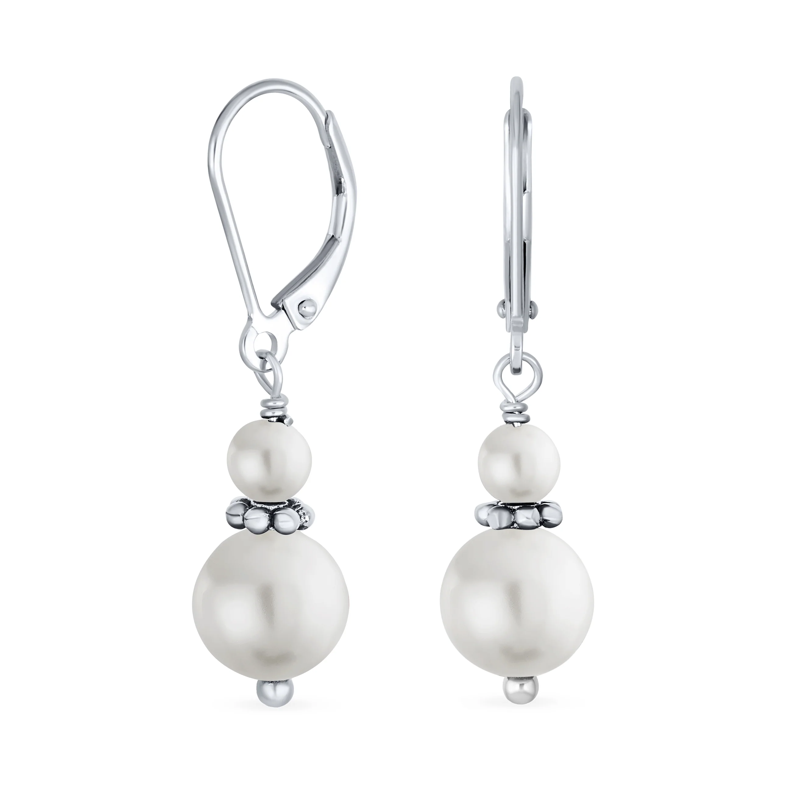 Bali Style Milgrain Rondel Pink Coral Double Bead Ball Dangle Earrings .925 Sterling Silver - Image 4