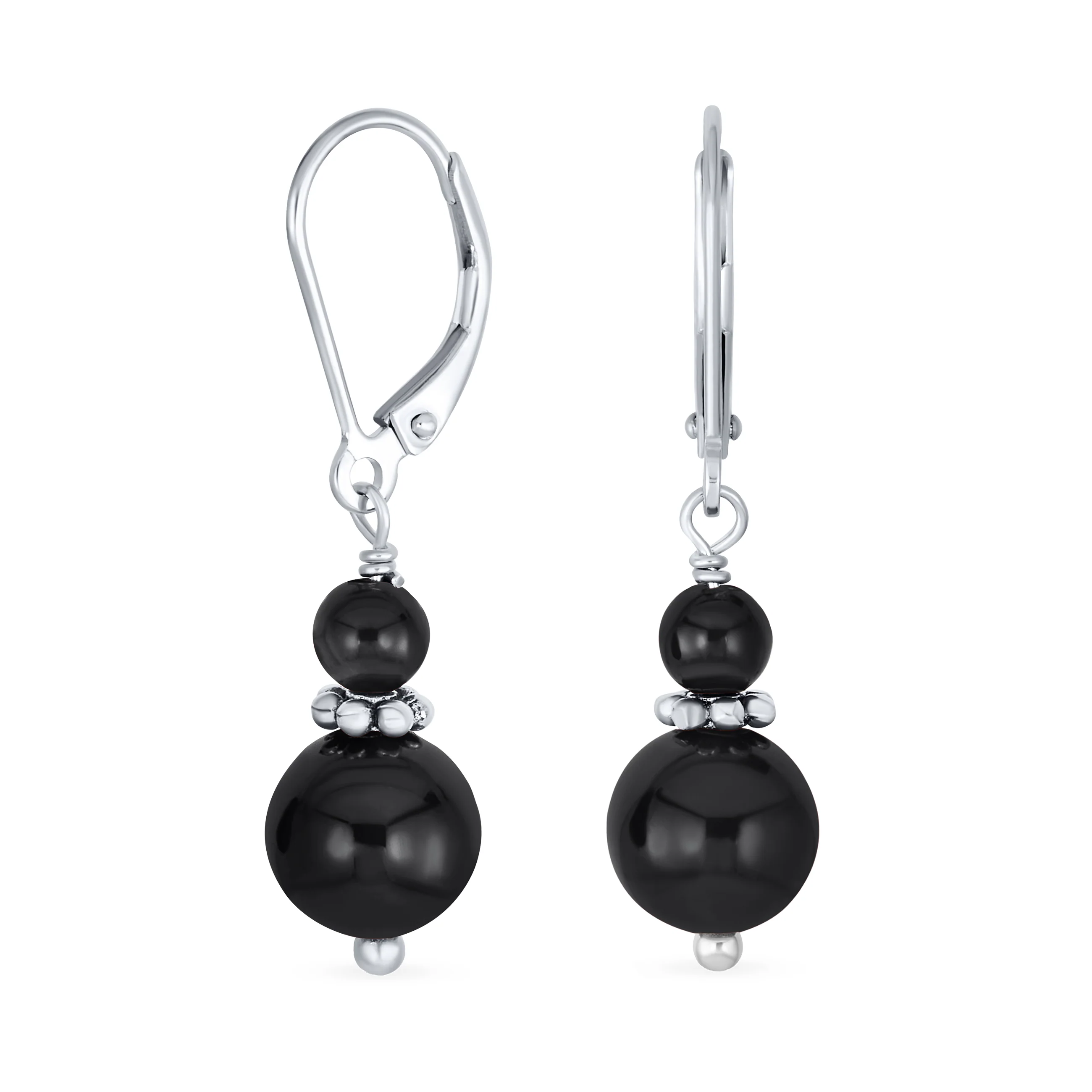 Bali Style Milgrain Rondel Pink Coral Double Bead Ball Dangle Earrings .925 Sterling Silver - Image 5
