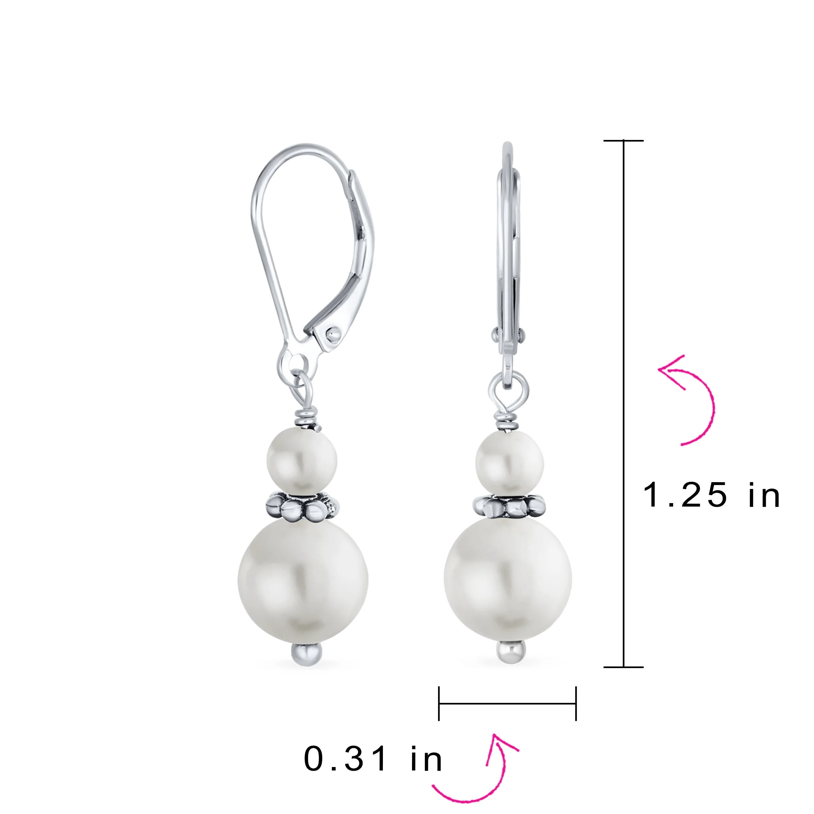 Bali Style Milgrain Rondel Pink Coral Double Bead Ball Dangle Earrings .925 Sterling Silver - Image 58