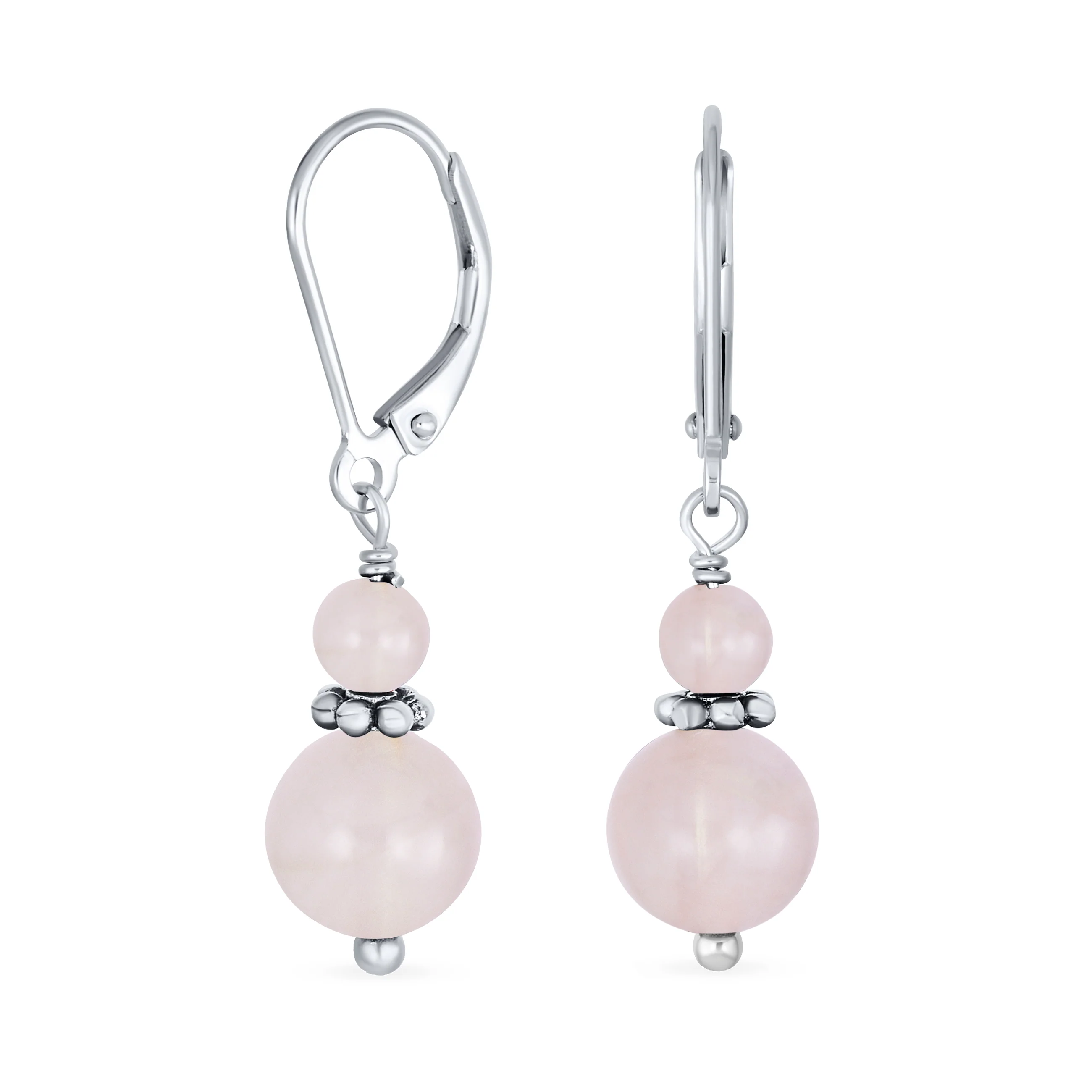 Bali Style Milgrain Rondel Pink Coral Double Bead Ball Dangle Earrings .925 Sterling Silver - Image 6