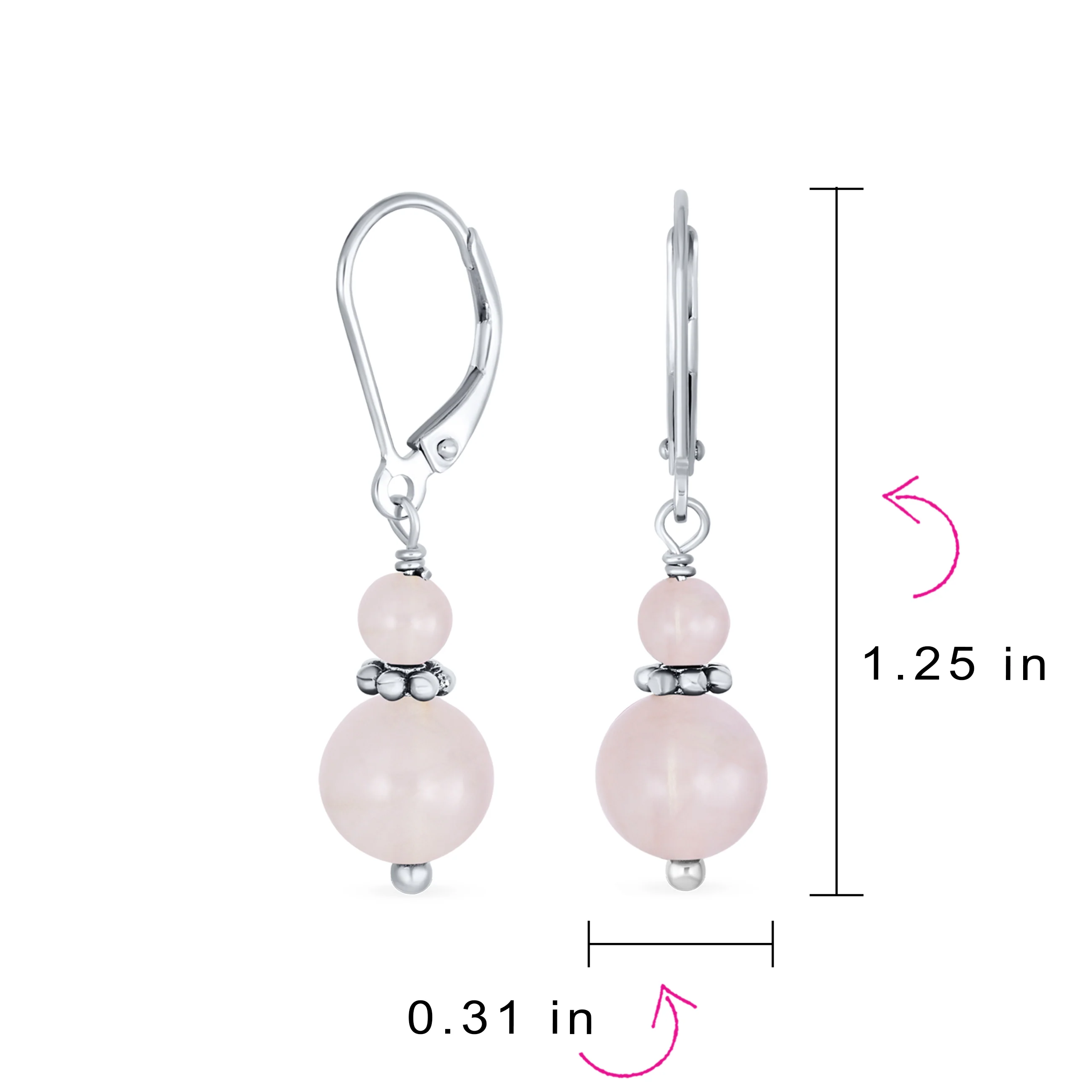 Bali Style Milgrain Rondel Pink Coral Double Bead Ball Dangle Earrings .925 Sterling Silver - Image 60