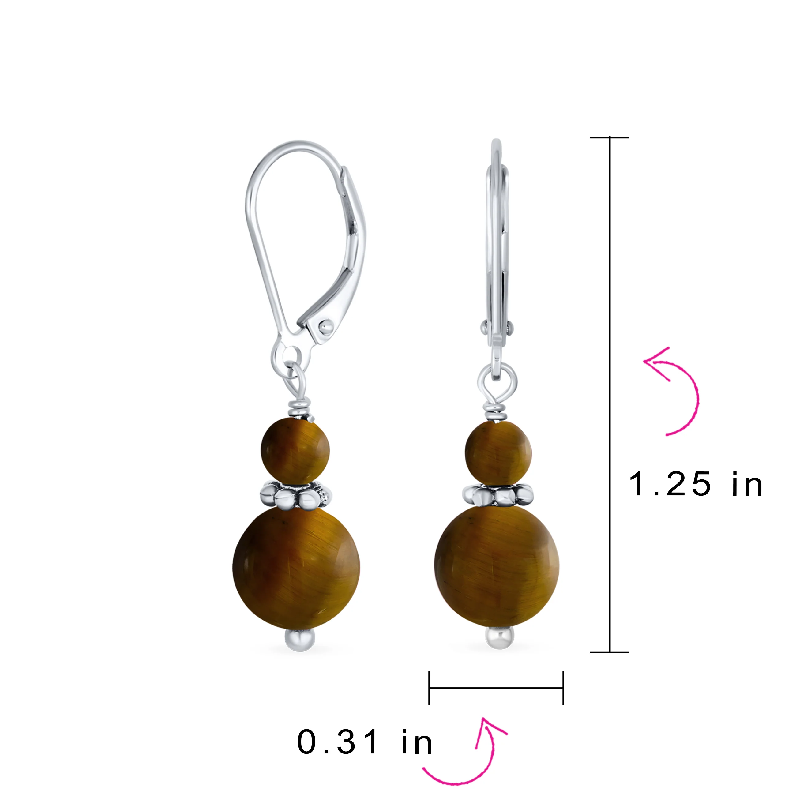 Bali Style Milgrain Rondel Pink Coral Double Bead Ball Dangle Earrings .925 Sterling Silver - Image 61