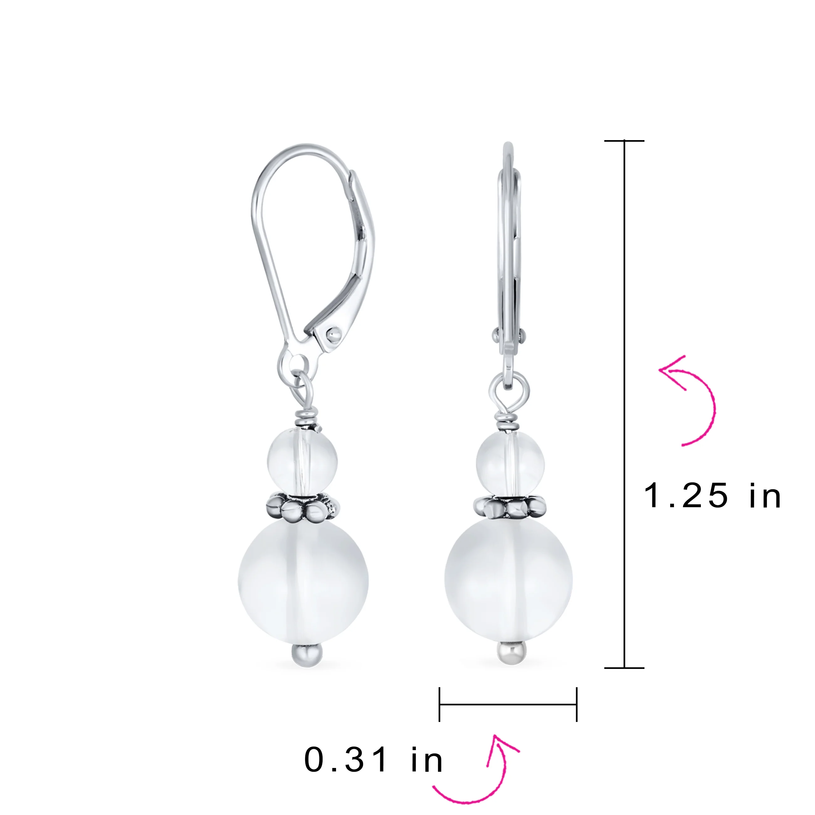Bali Style Milgrain Rondel Pink Coral Double Bead Ball Dangle Earrings .925 Sterling Silver - Image 64