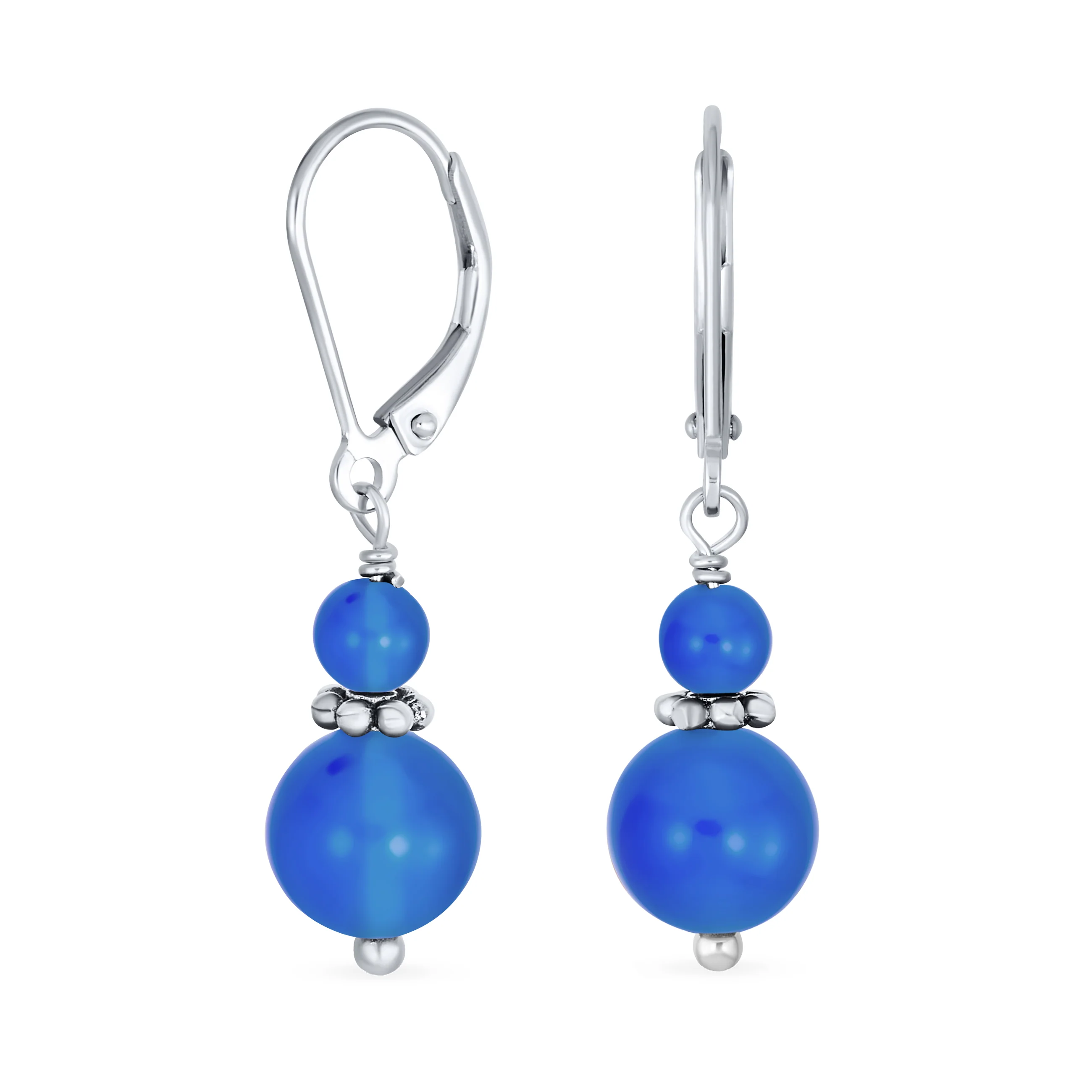 Bali Style Milgrain Rondel Pink Coral Double Bead Ball Dangle Earrings .925 Sterling Silver - Image 7