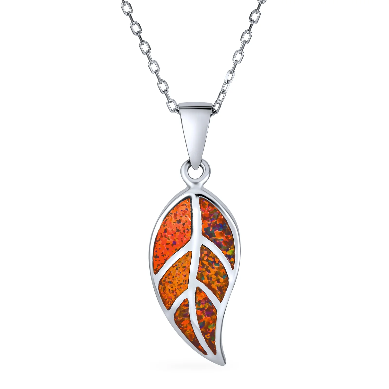 Blue Fire Opal Leaf Pendant Necklace in Sterling Silver - Image 2
