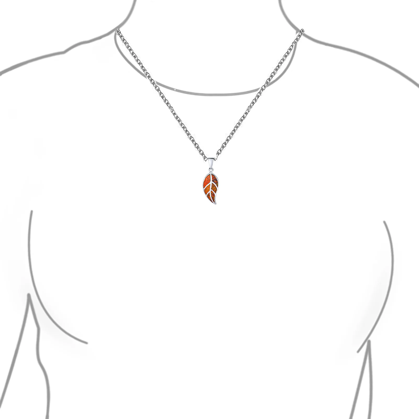 Blue Fire Opal Leaf Pendant Necklace in Sterling Silver - Image 6
