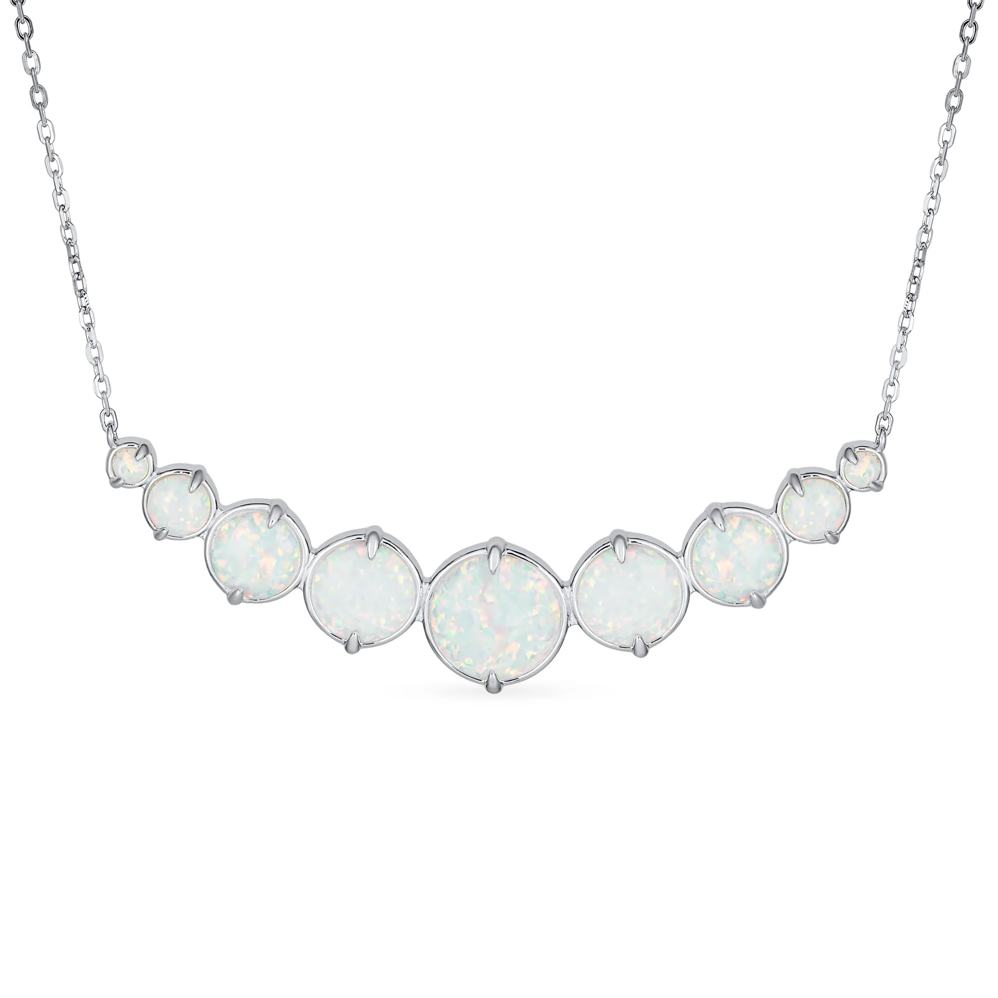 Gemstone Statement Pendant Necklace with White Created Opal in Sterling Silver