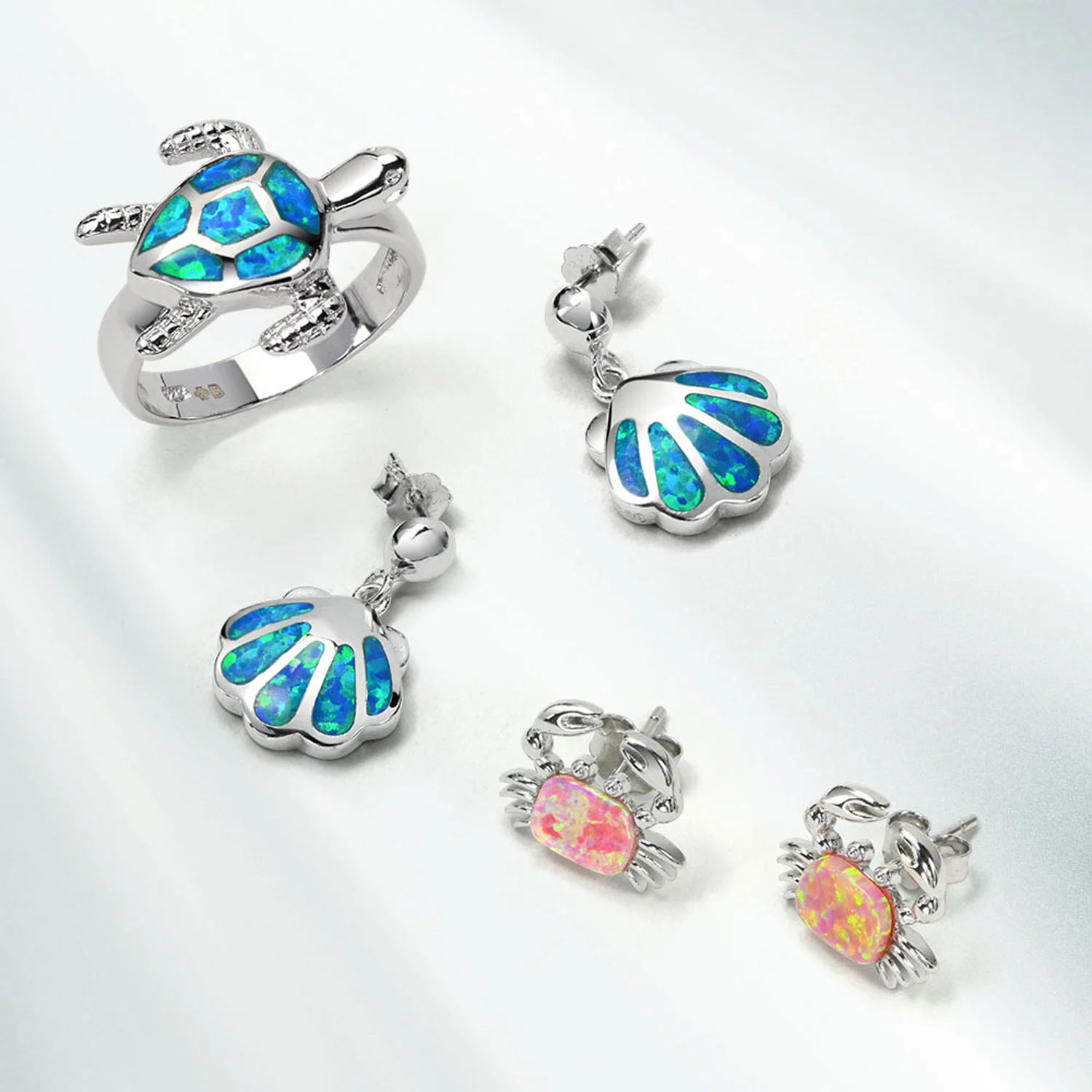Gemstone Pink Blue White Opal Stud Earrings Sterling Silver October Birthstone - Image 15