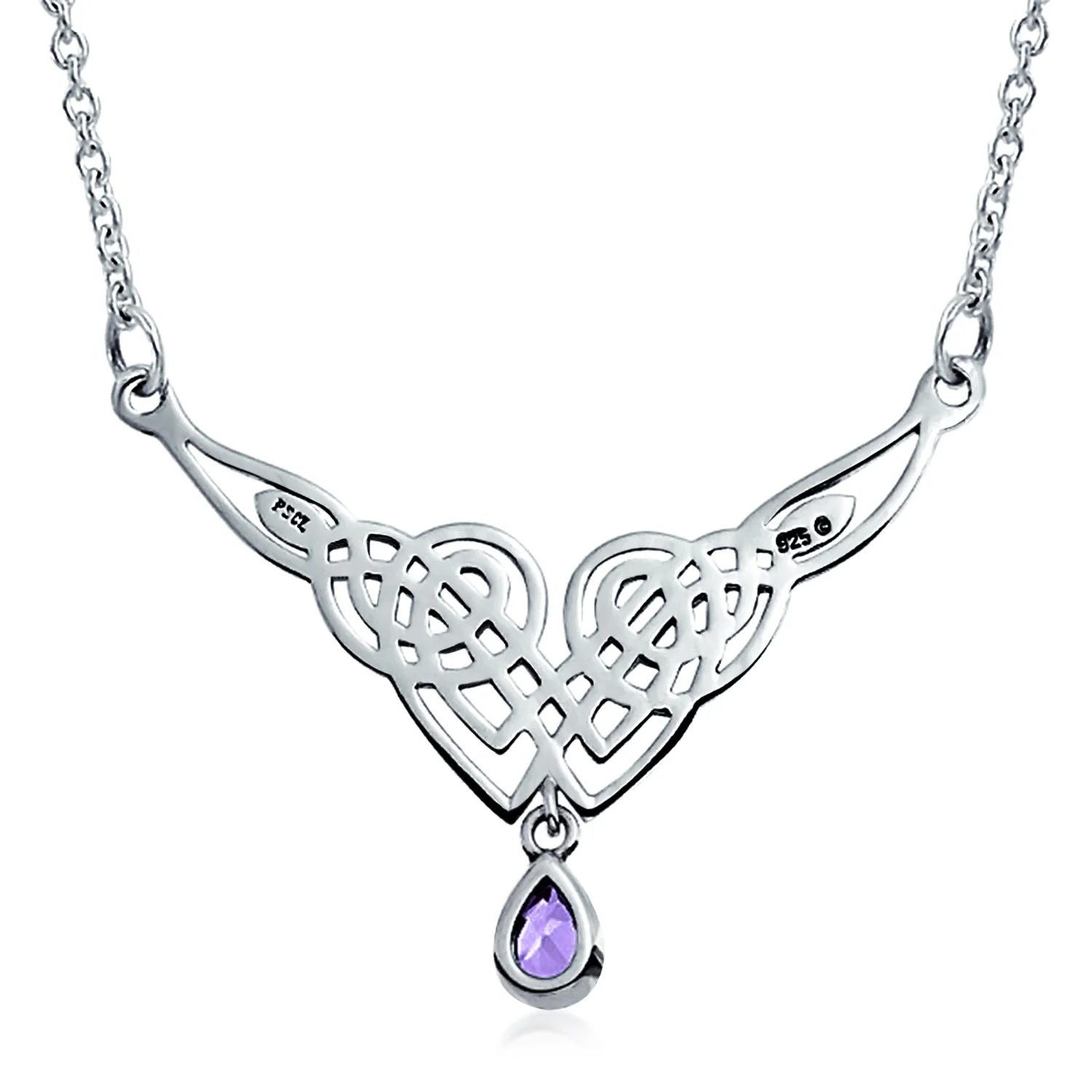 Good Luck Trinity Love Knot CZ Celtic Necklace V Collar Pendant Sterling Silver - Image 3