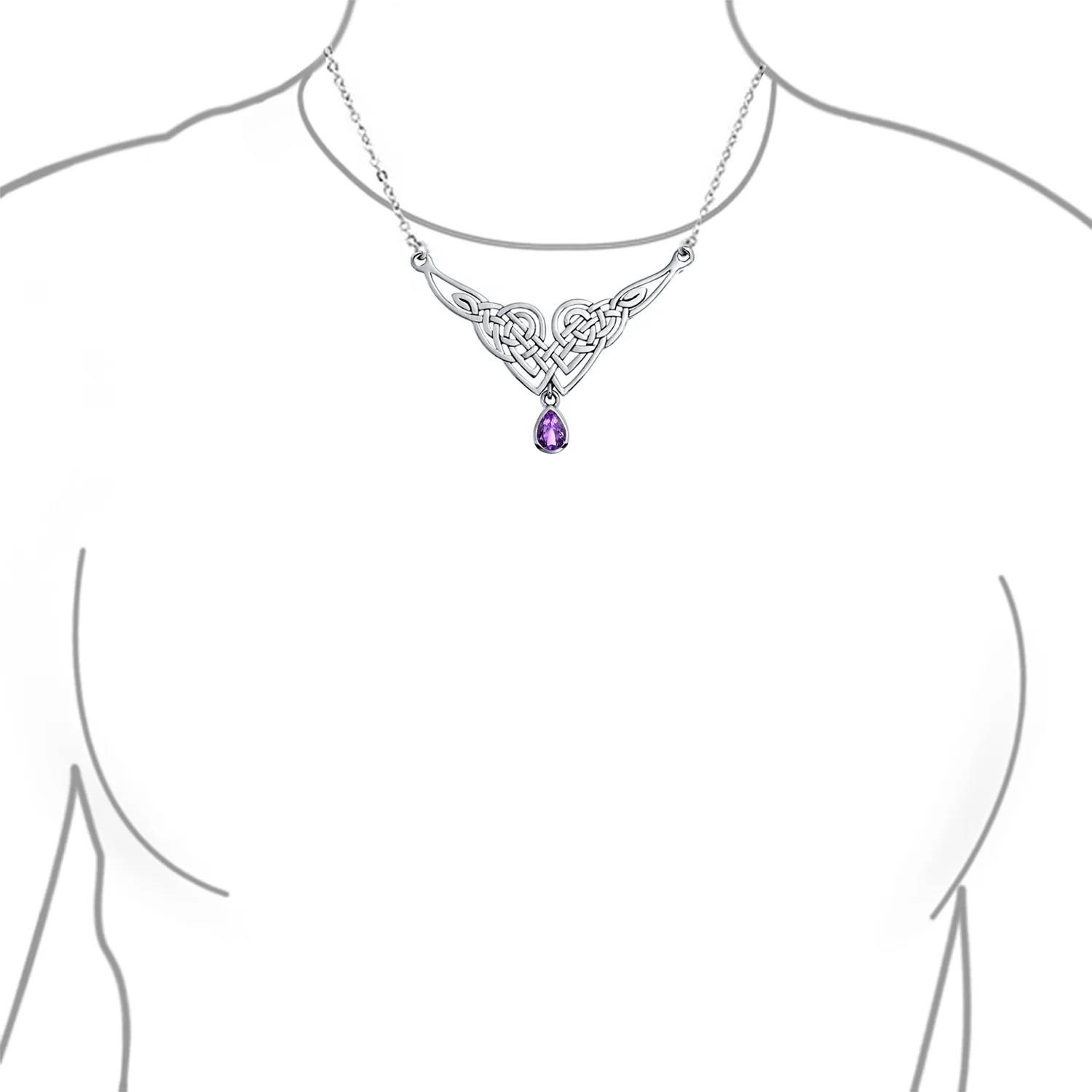 Good Luck Trinity Love Knot CZ Celtic Necklace V Collar Pendant Sterling Silver - Image 5