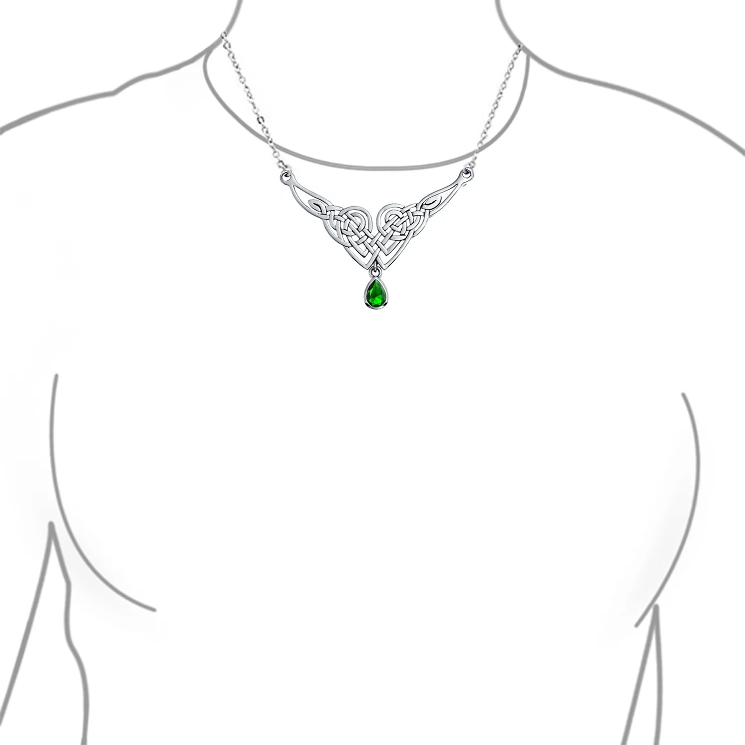Good Luck Trinity Love Knot CZ Celtic Necklace V Collar Pendant Sterling Silver - Image 6