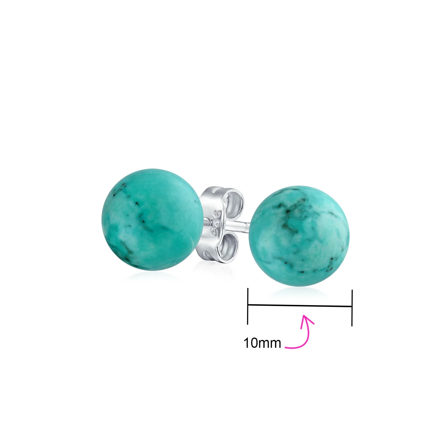 Set of 2 10MM Natural Blue Turquoise Green Malachite Drop Ball Earrings Silver - Image 4