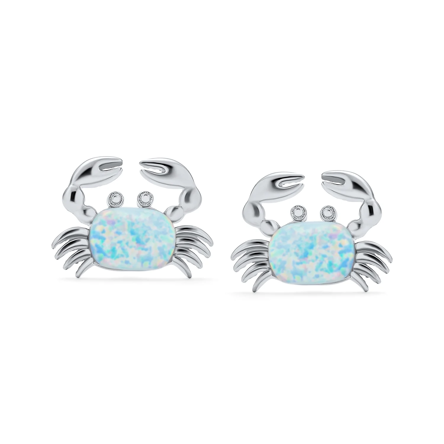 Set of 2 Small Created Blue White Opal Crab Stud Earrings Sterling Silver - Image 2
