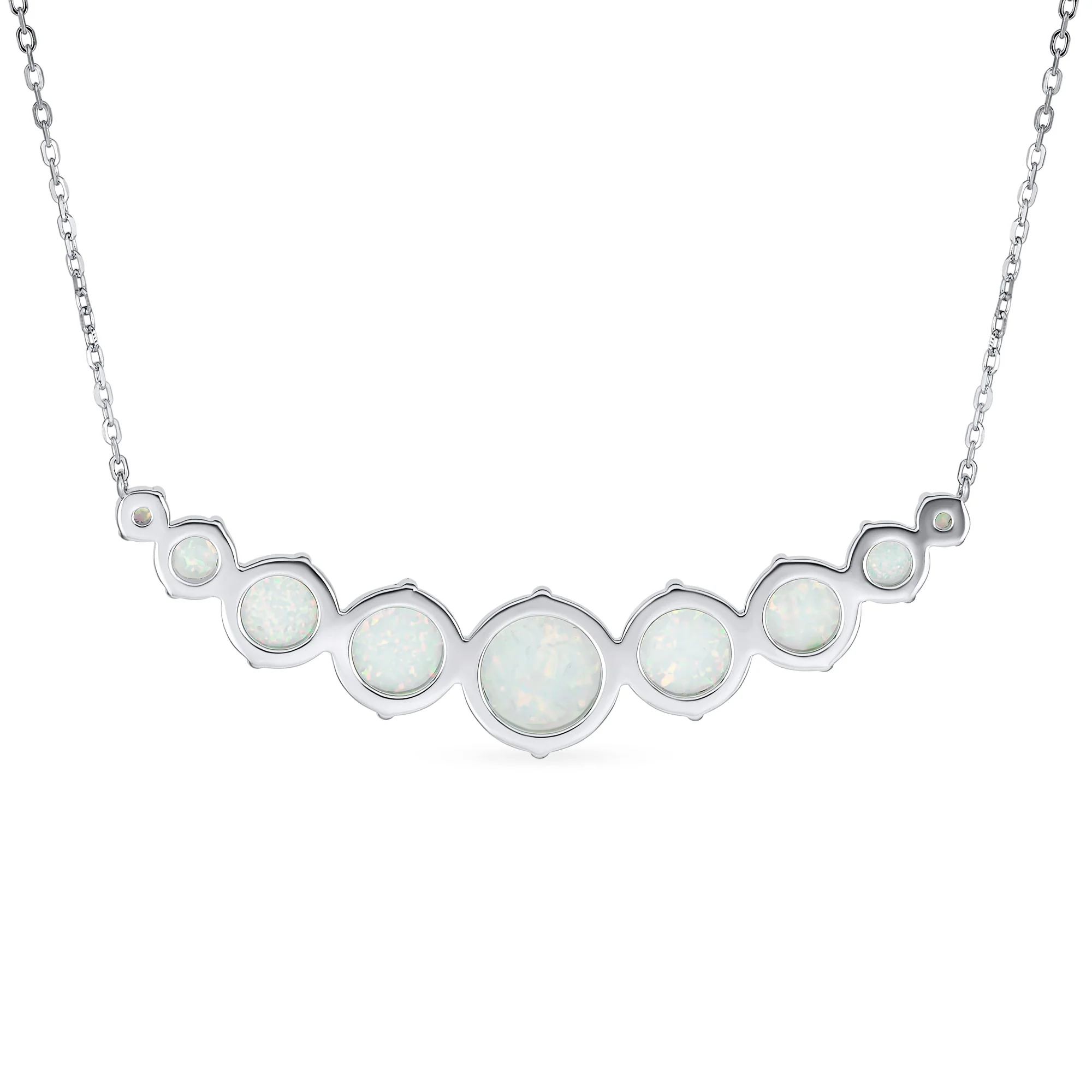 Gemstone White Created Opal Necklace & Stud Earrings Jewelry Set Sterling Silver - Image 4