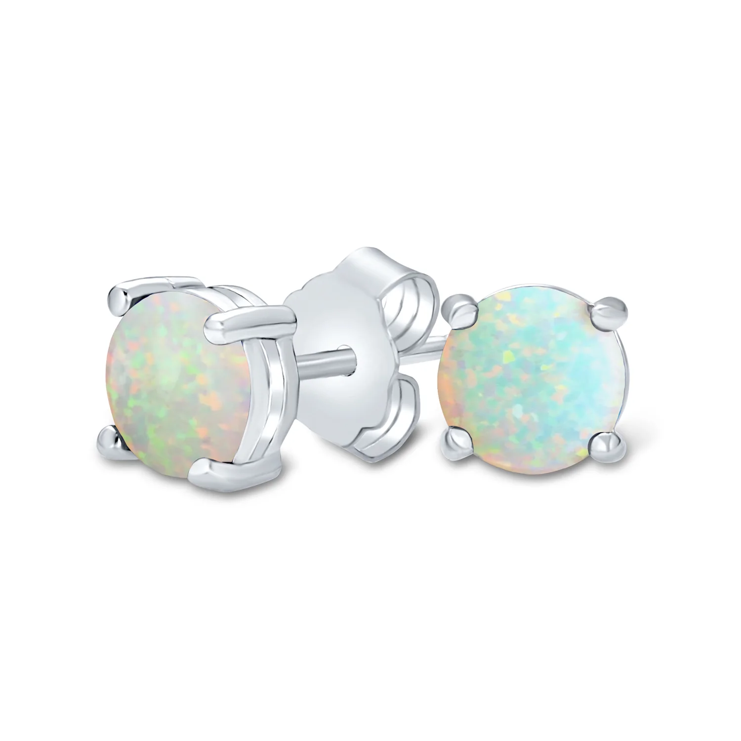 Gemstone White Created Opal Necklace & Stud Earrings Jewelry Set Sterling Silver - Image 6