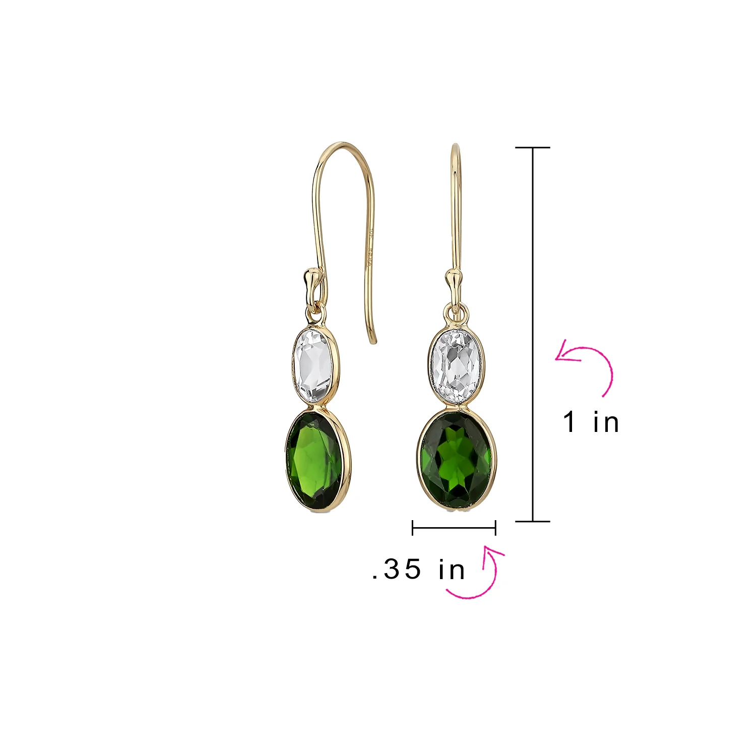 Classic 10K Gold Faceted Double Natural Stones Bezel Set Oval Drop Earrings - Image 12