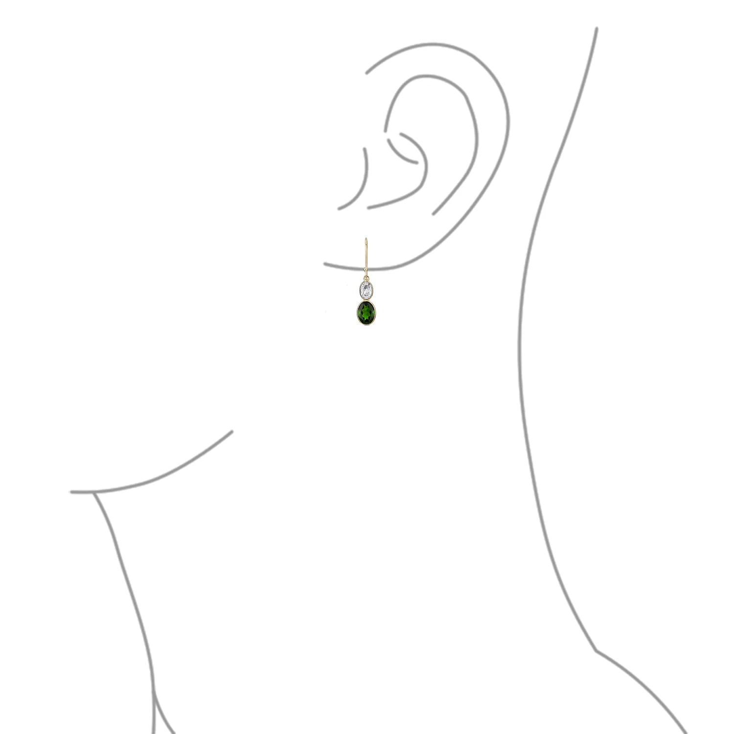Classic 10K Gold Faceted Double Natural Stones Bezel Set Oval Drop Earrings - Image 9