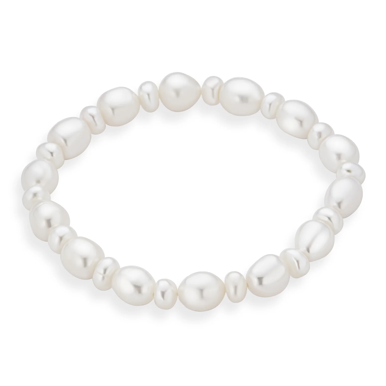 Elegant Stackable White Freshwater Cultured Baroque Pearl Stretch Bracelet - Image 2