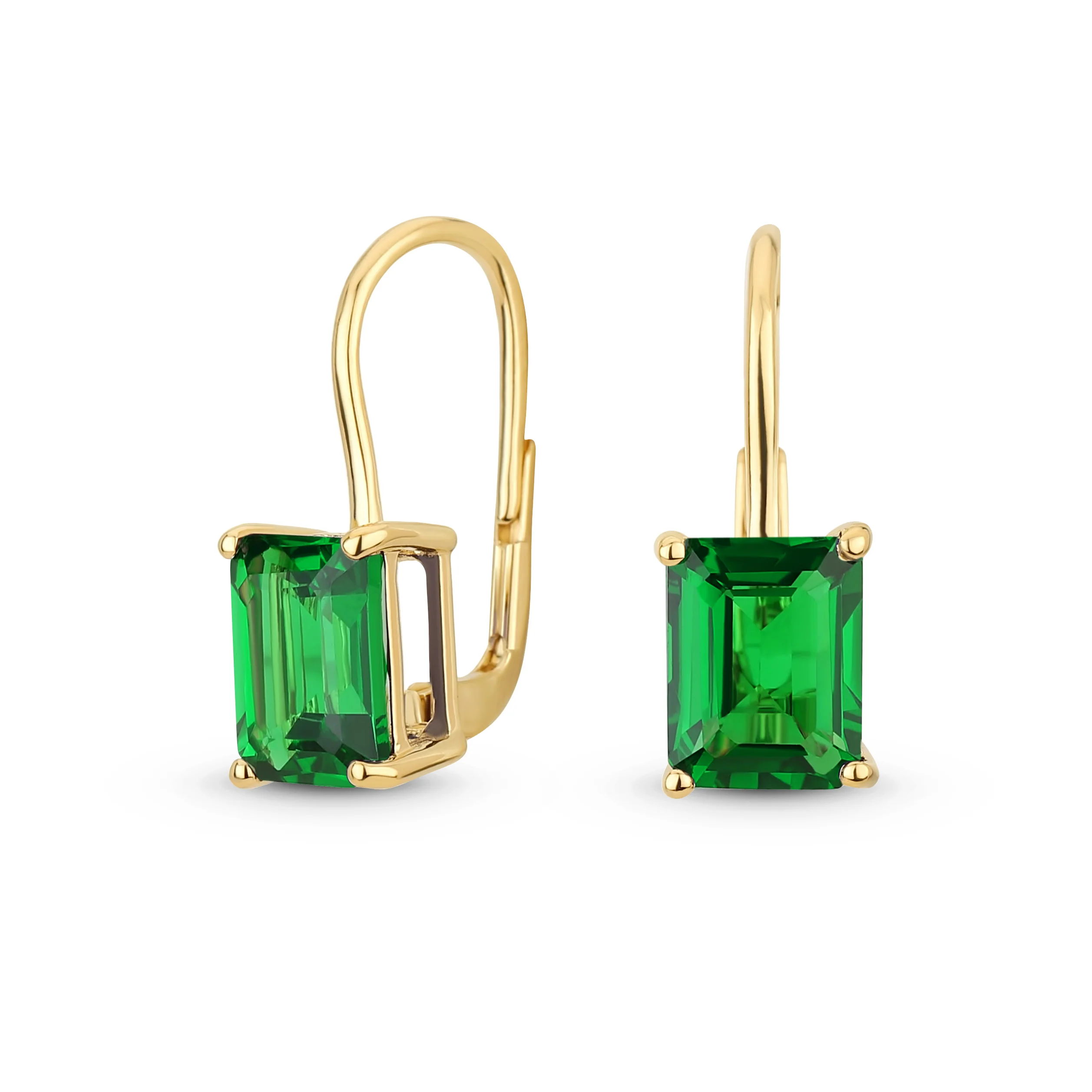 Genuine Gemstone 4.5 CT Emerald Cut Drop Earrings Gold Plated Sterling Silver - Image 2