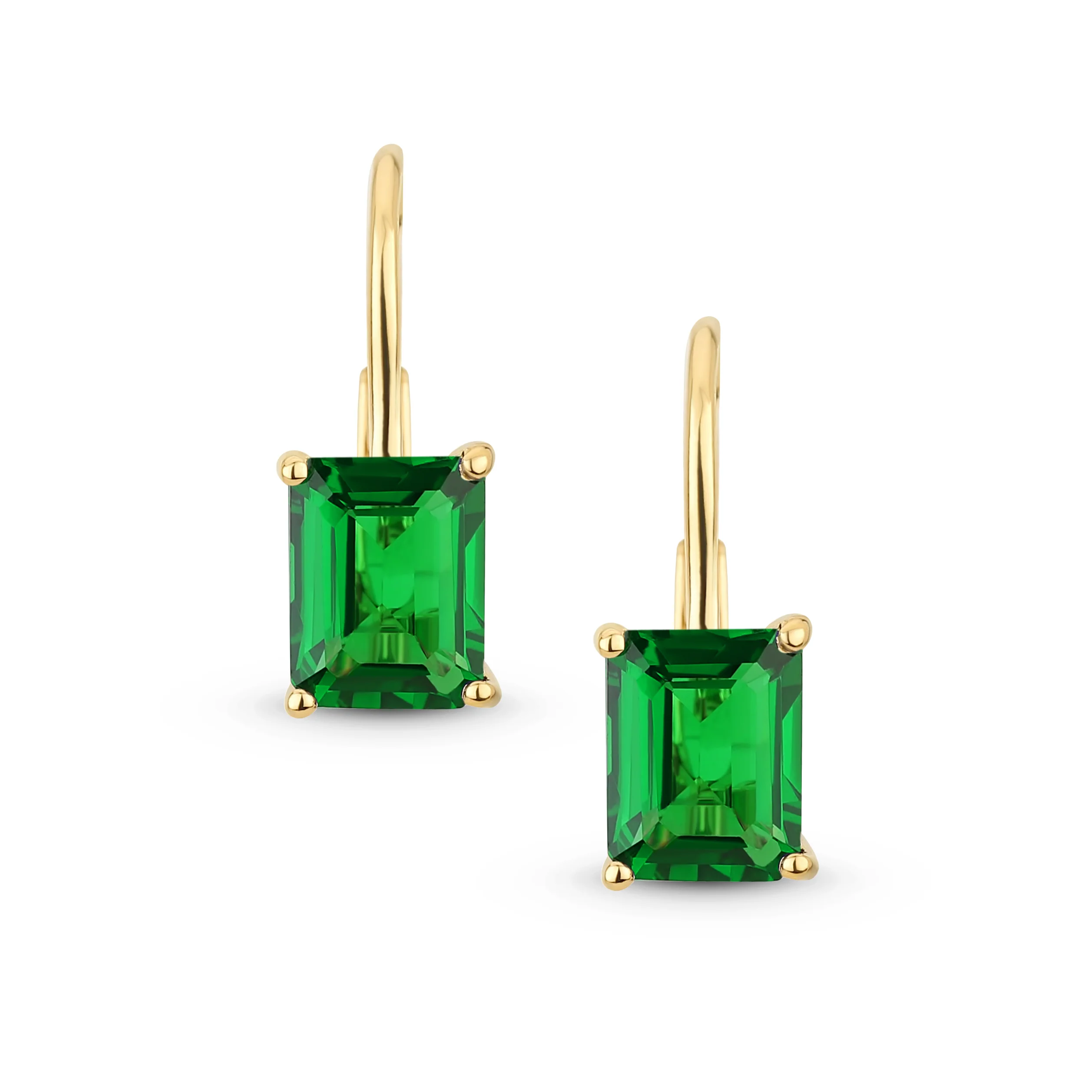 Genuine Gemstone 4.5 CT Emerald Cut Drop Earrings Gold Plated Sterling Silver - Image 5